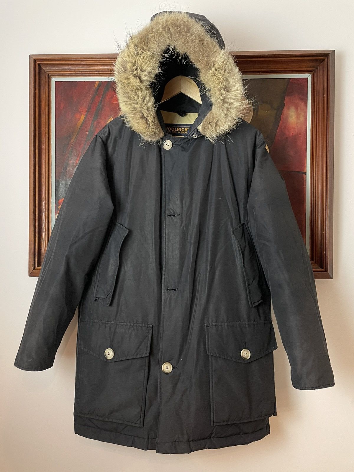 image of Woolrich John Rich&bros Arctic Parka Jacket Down Hype Winter in Navy, Men's (Size Small)