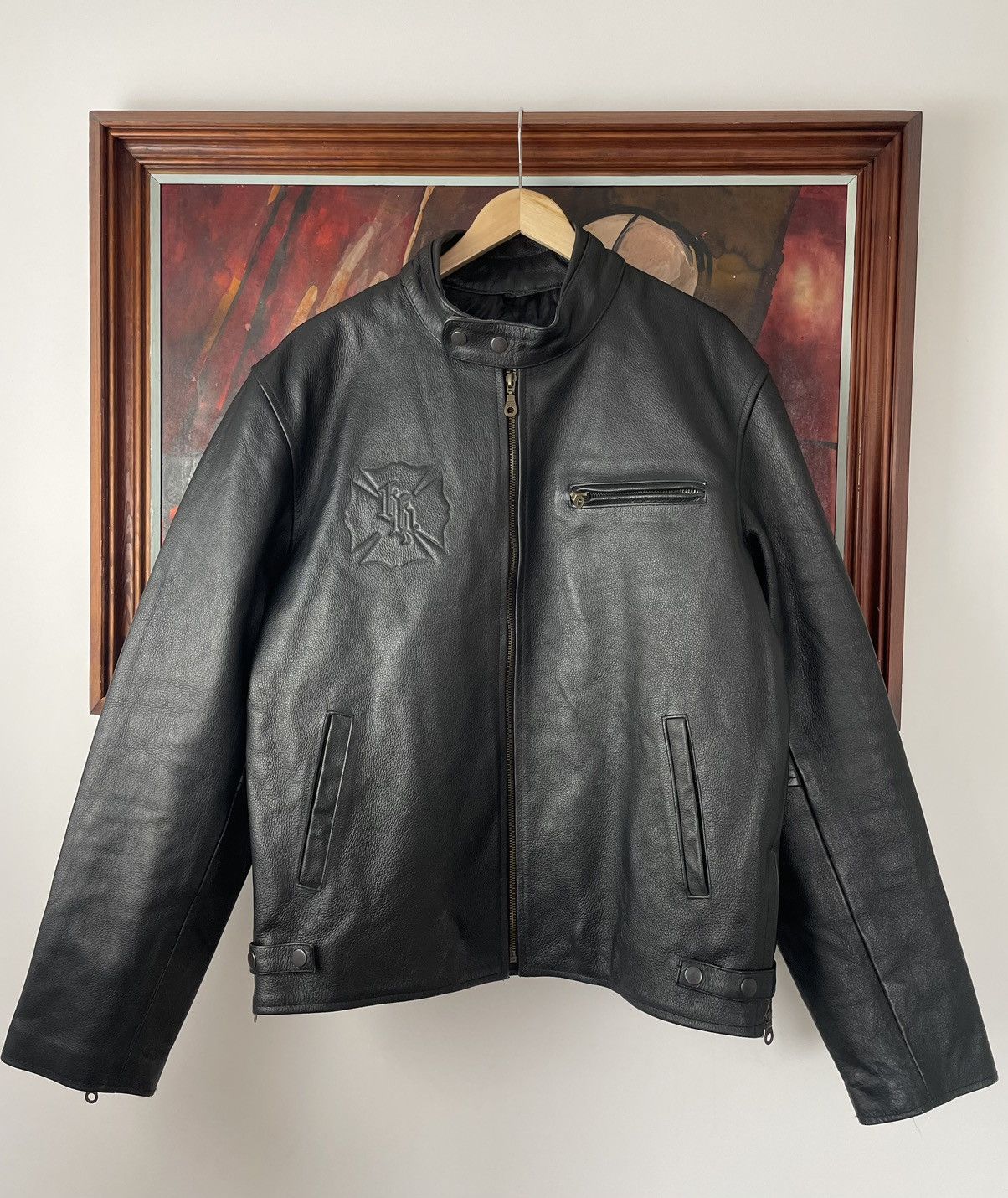 image of Vintage Genuine Real Leather Jacket High Quality Rock Punk in Black, Men's (Size XL)