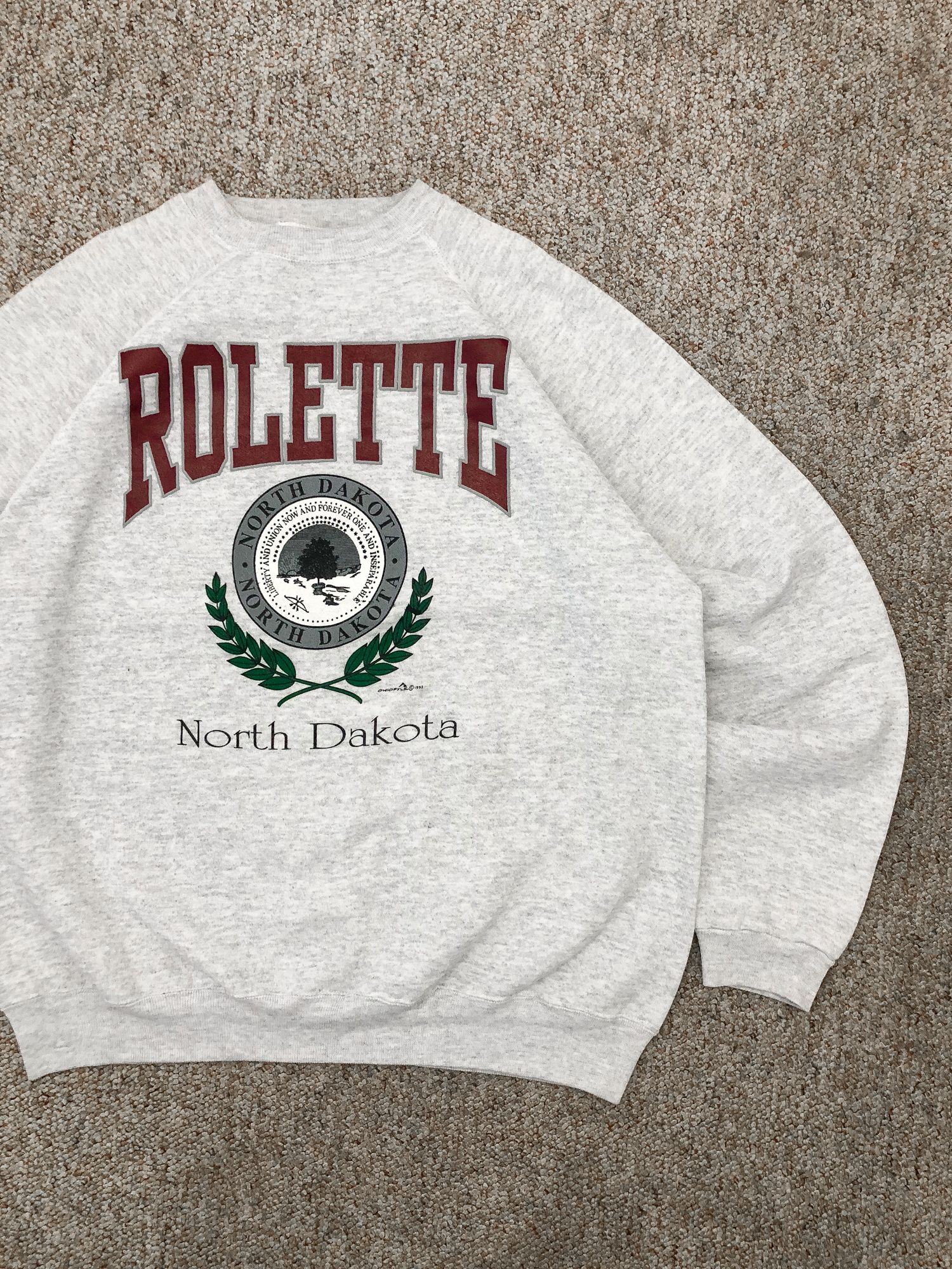 Pre-owned Made In Usa X Vintage 1992 Boxy Grey 'rolette North Dakota' Sweatshirt