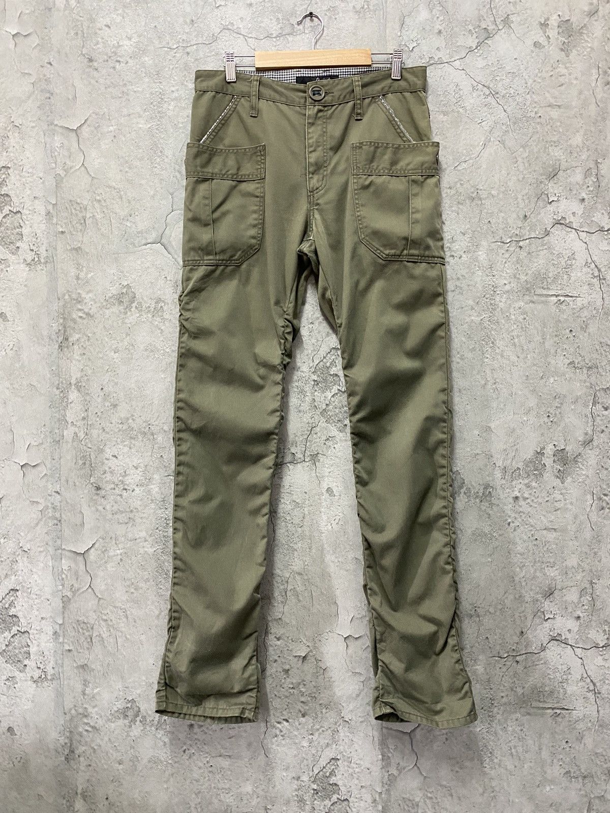 image of Designer Dominate Handcrafted Japan Cargo Bush Stacked Pants in Olive Green, Men's (Size 32)