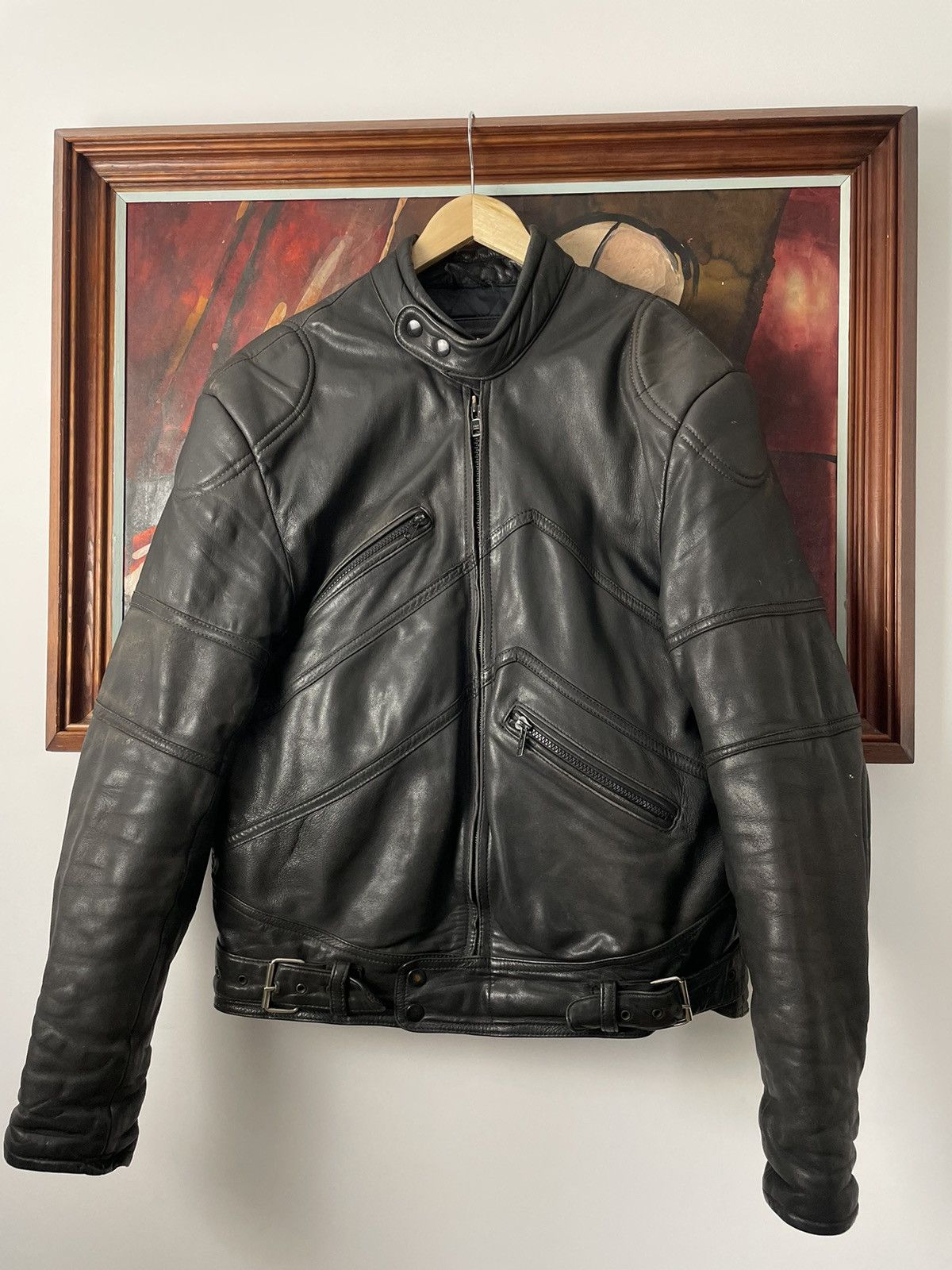 image of Avant Garde x Leather Jacket Distressed High Quality Genuine Leather Jacket Racing Y2K in Black (Si