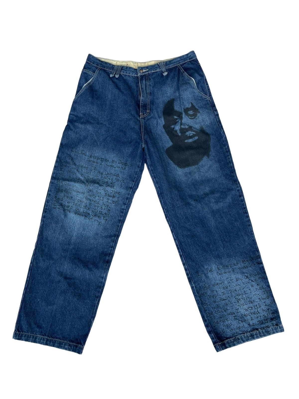 image of Dogtown x Jnco Makaveli Tupac Shakur Dark Stone Wash Baggy Denim Jeans W38 in Blue, Men's