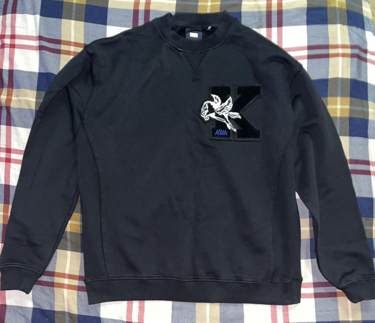 image of Kith Vintage Crewneck Varsity Patch Sweater Size M in Black/Blue/White, Men's