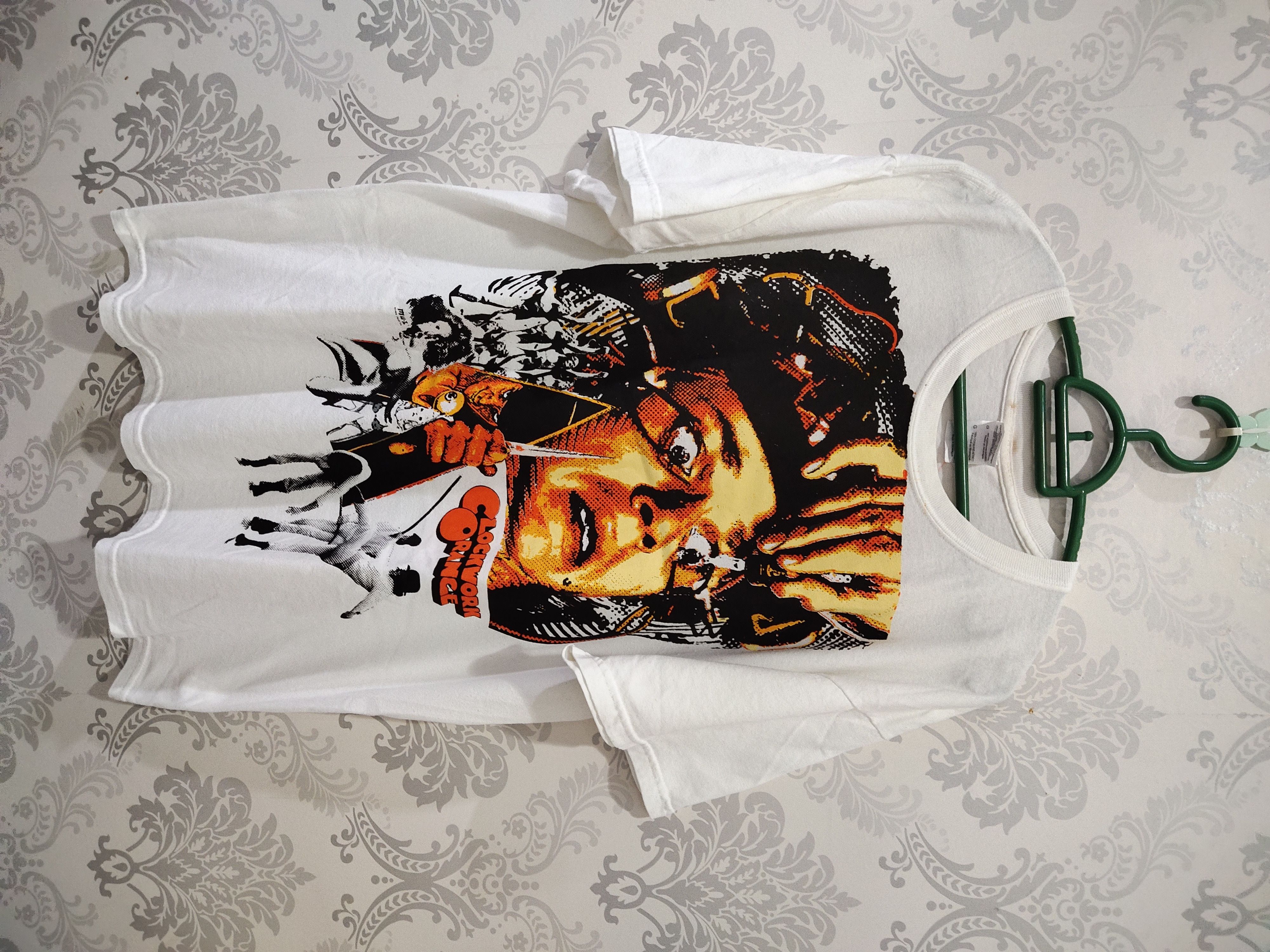 image of Clockwork Orange Movie Overprint Art T-Shirt in White, Men's (Size Large)