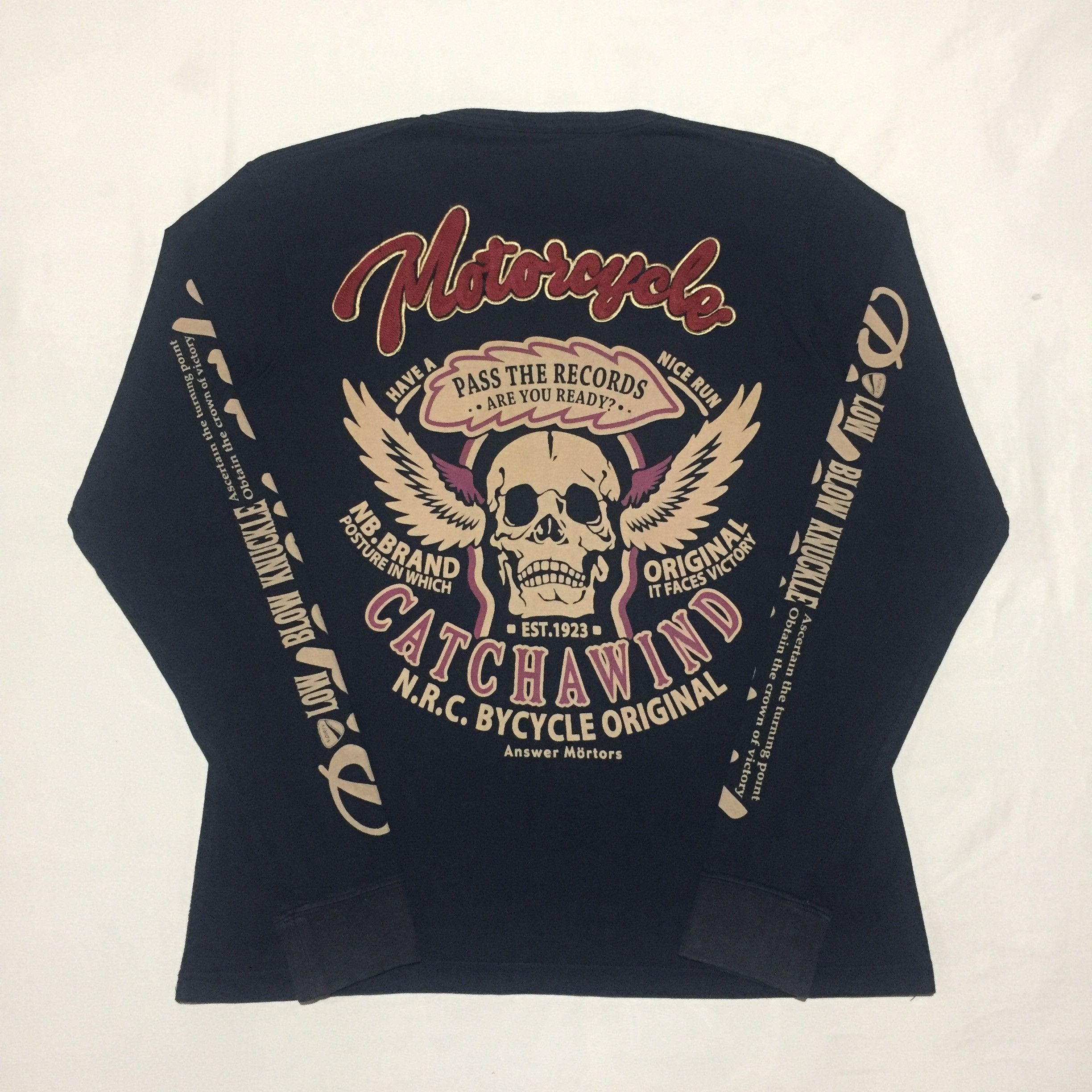 Vintage LOW BLOW KNUCKLE Ride On Gale Motorcycle Longsleeve Tshirt Size L / US 10 / IT 46 - 1 Thumbnail
