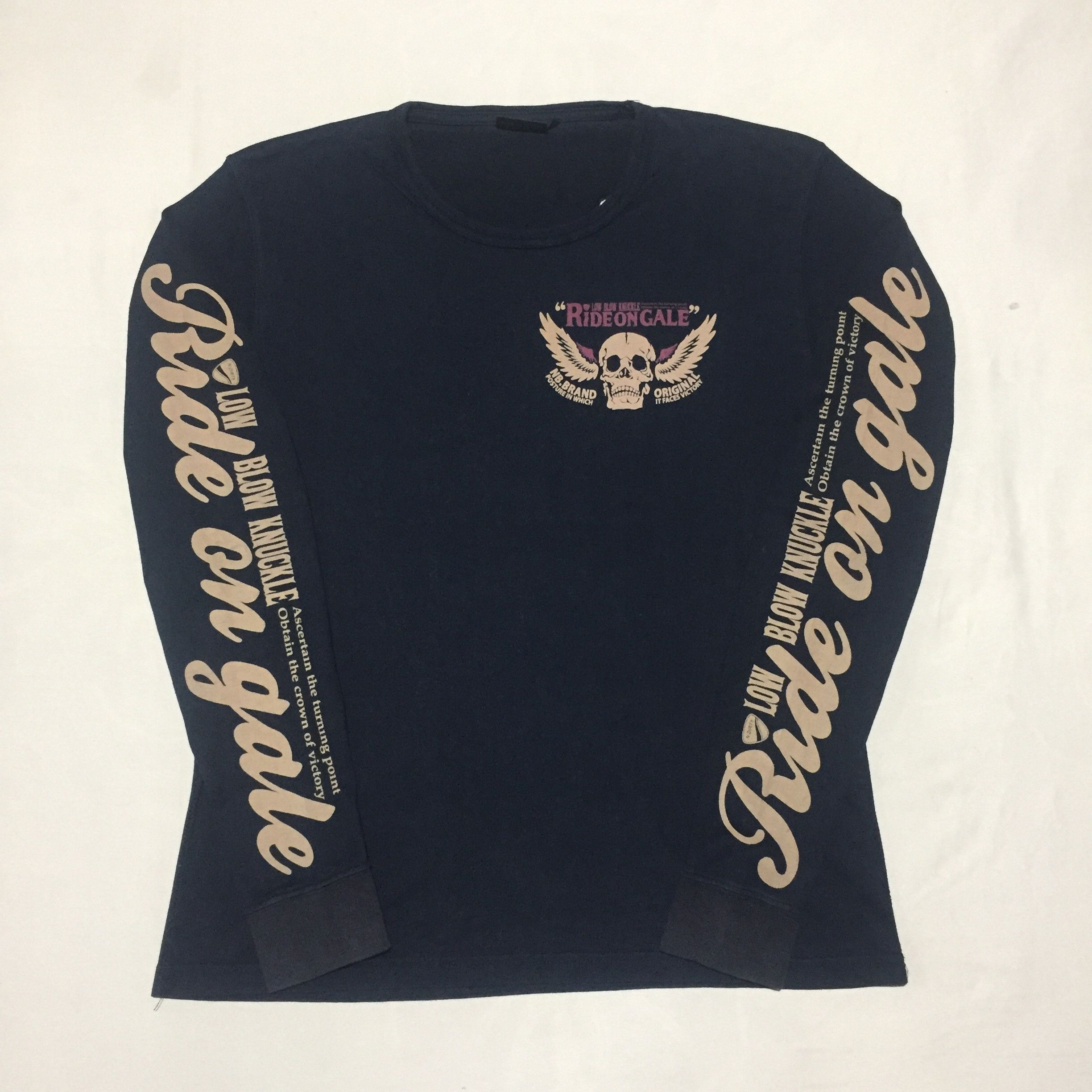 Vintage LOW BLOW KNUCKLE Ride On Gale Motorcycle Longsleeve Tshirt Size L / US 10 / IT 46 - 2 Thumbnail