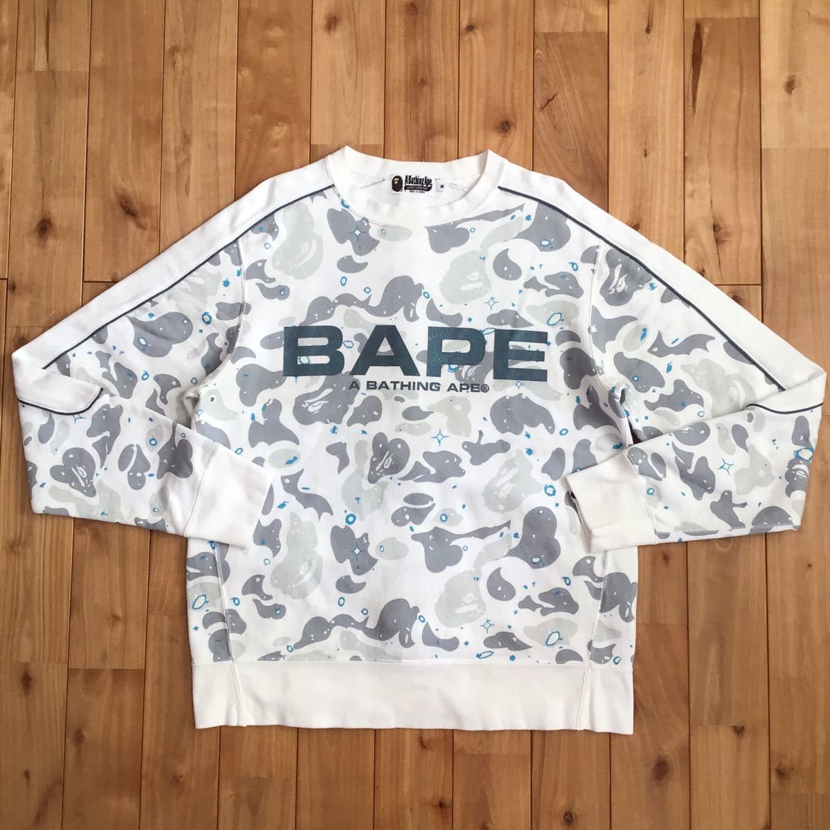 image of Glow In The Dark Space Camo Sweat Shirt Bape Galaxy in White, Men's (Size Medium)