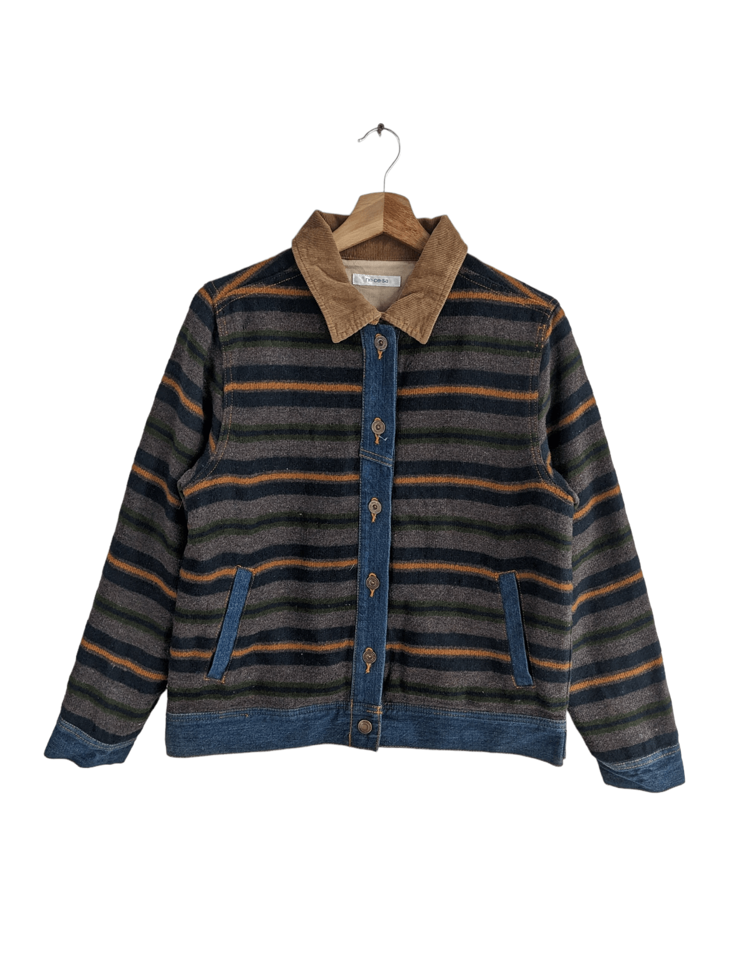Vintage Denim Jacket Wool Striped Kapital Style