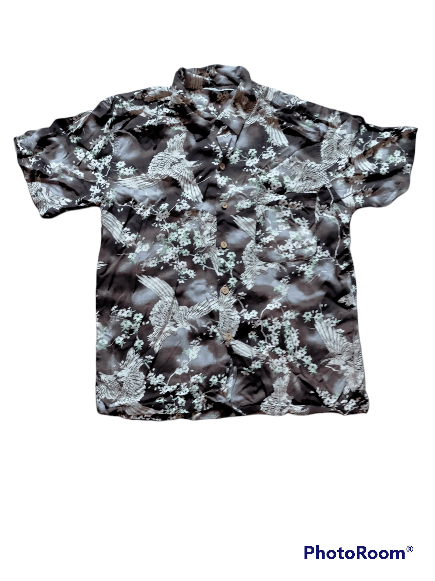 image of Hawaiian Shirt Birds Eagle Motive Hawaiian Rayon Button Ups Shirts in Black, Men's (Size Large)