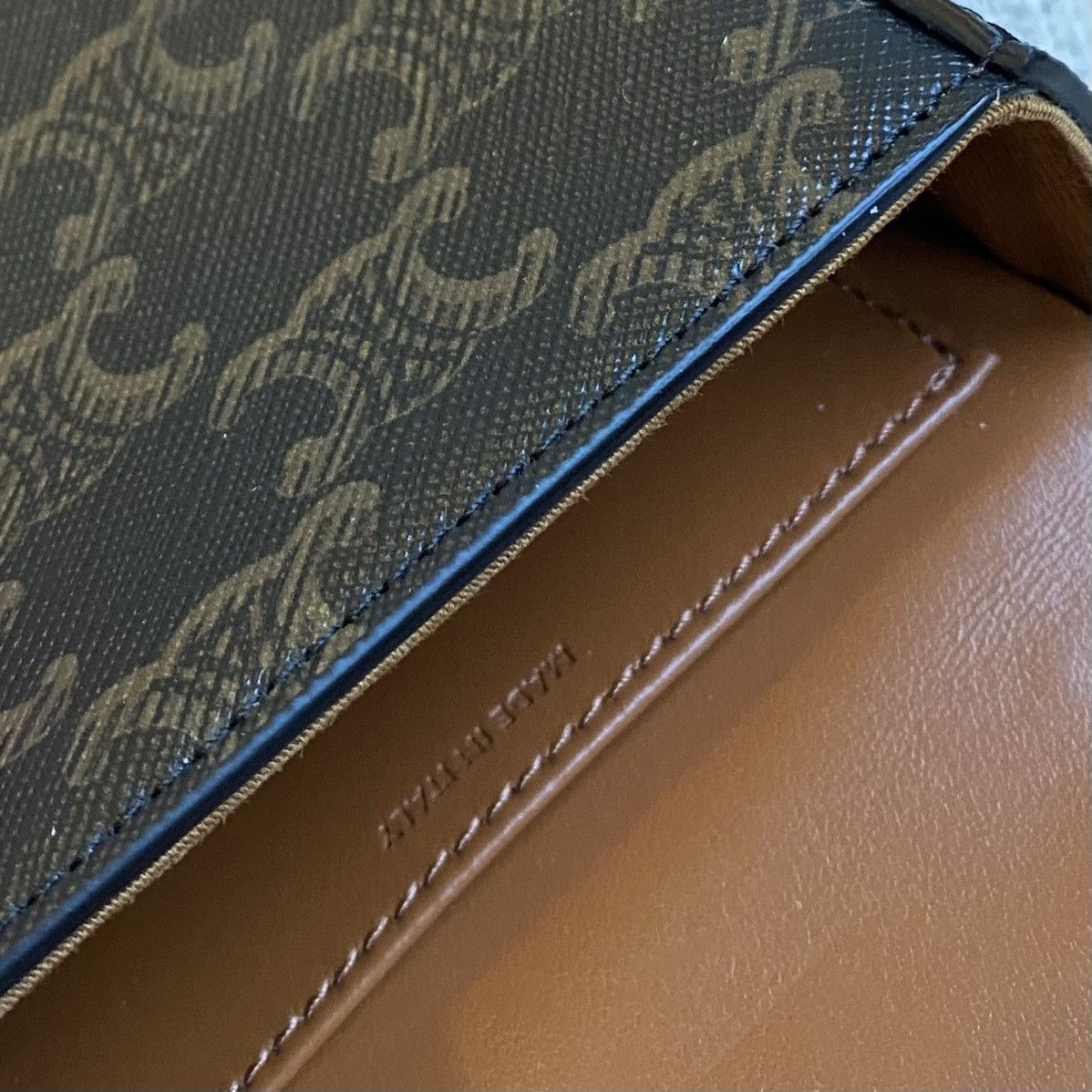 Celine × Hedi Slimane CELINE MINI TRIOMPHE BAG IN TRIOMPHE CANVAS AND CALFSKIN TAN Size ONE SIZE - 9 Thumbnail