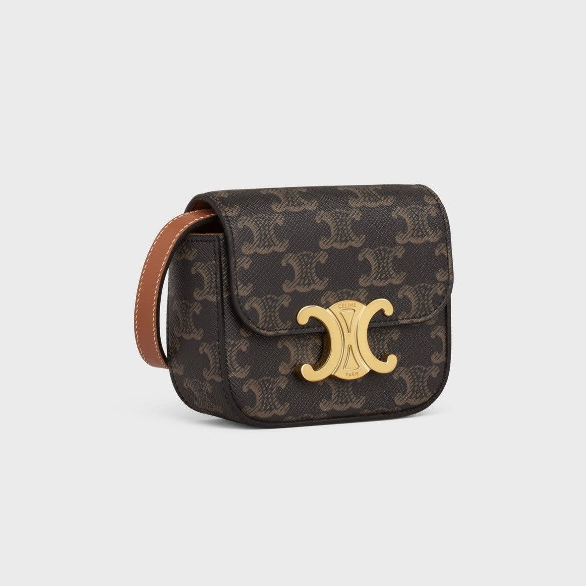 Celine × Hedi Slimane CELINE MINI TRIOMPHE BAG IN TRIOMPHE CANVAS AND CALFSKIN TAN Size ONE SIZE - 13 Thumbnail