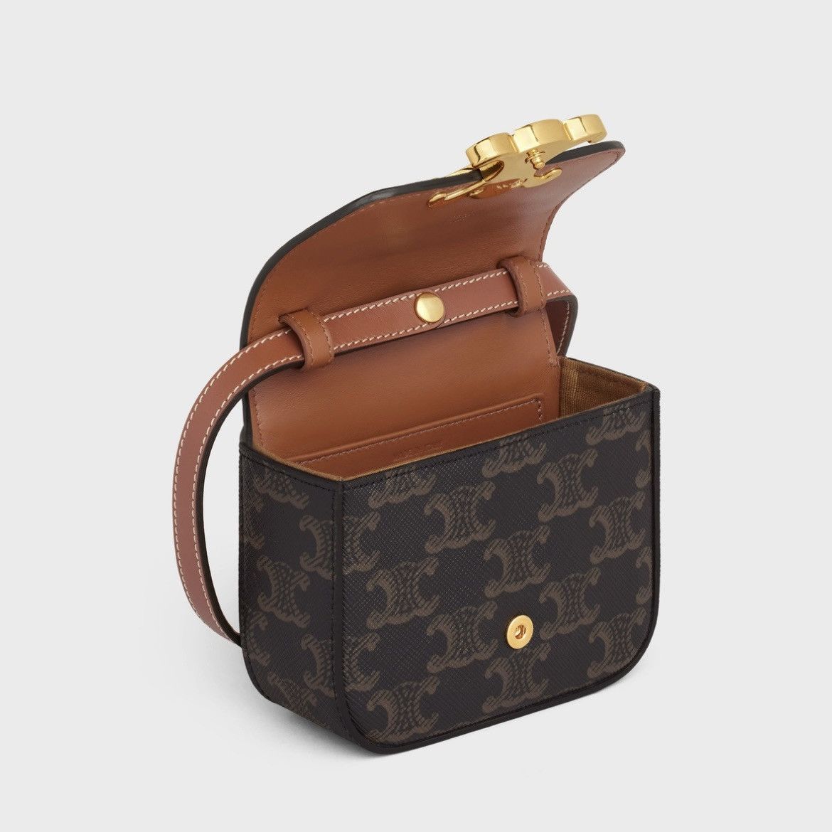 Celine × Hedi Slimane CELINE MINI TRIOMPHE BAG IN TRIOMPHE CANVAS AND CALFSKIN TAN Size ONE SIZE - 15 Thumbnail