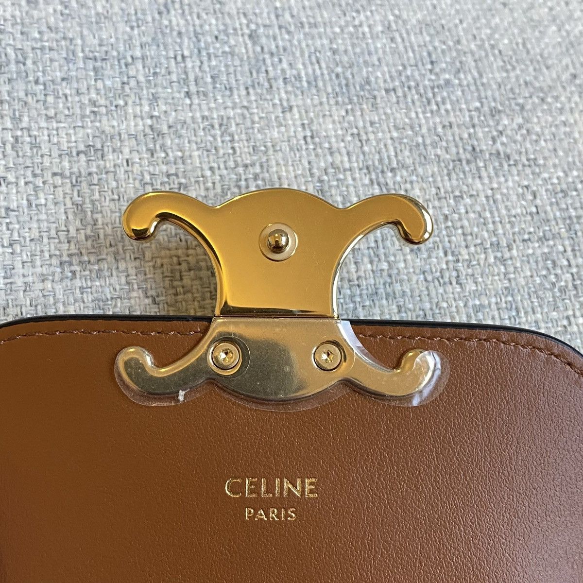 Celine × Hedi Slimane CELINE MINI TRIOMPHE BAG IN TRIOMPHE CANVAS AND CALFSKIN TAN Size ONE SIZE - 8 Thumbnail
