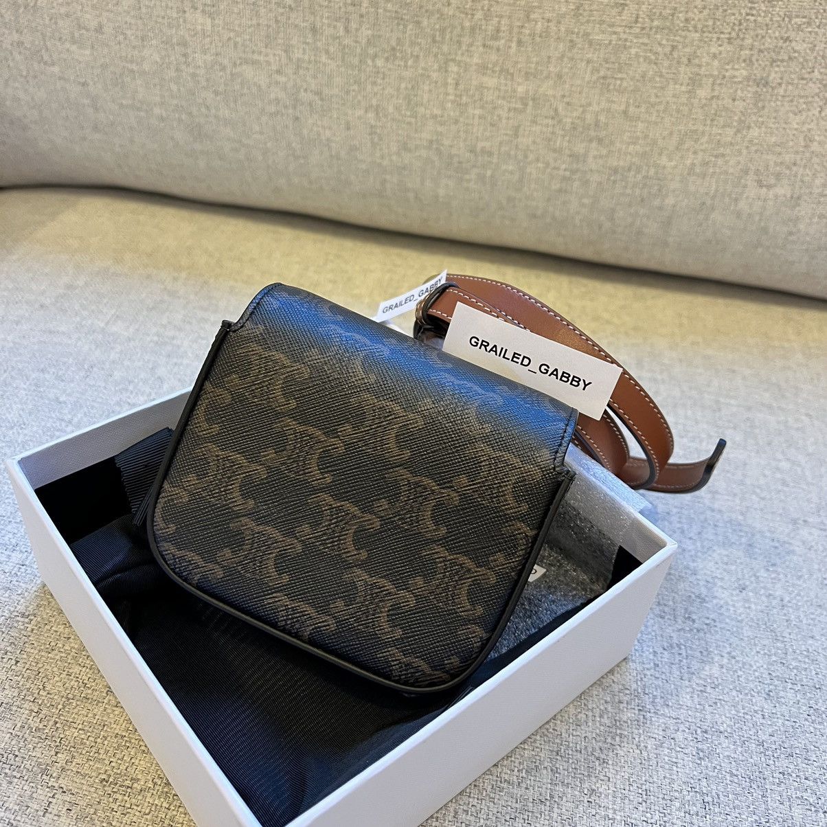 Celine × Hedi Slimane CELINE MINI TRIOMPHE BAG IN TRIOMPHE CANVAS AND CALFSKIN TAN Size ONE SIZE - 5 Thumbnail