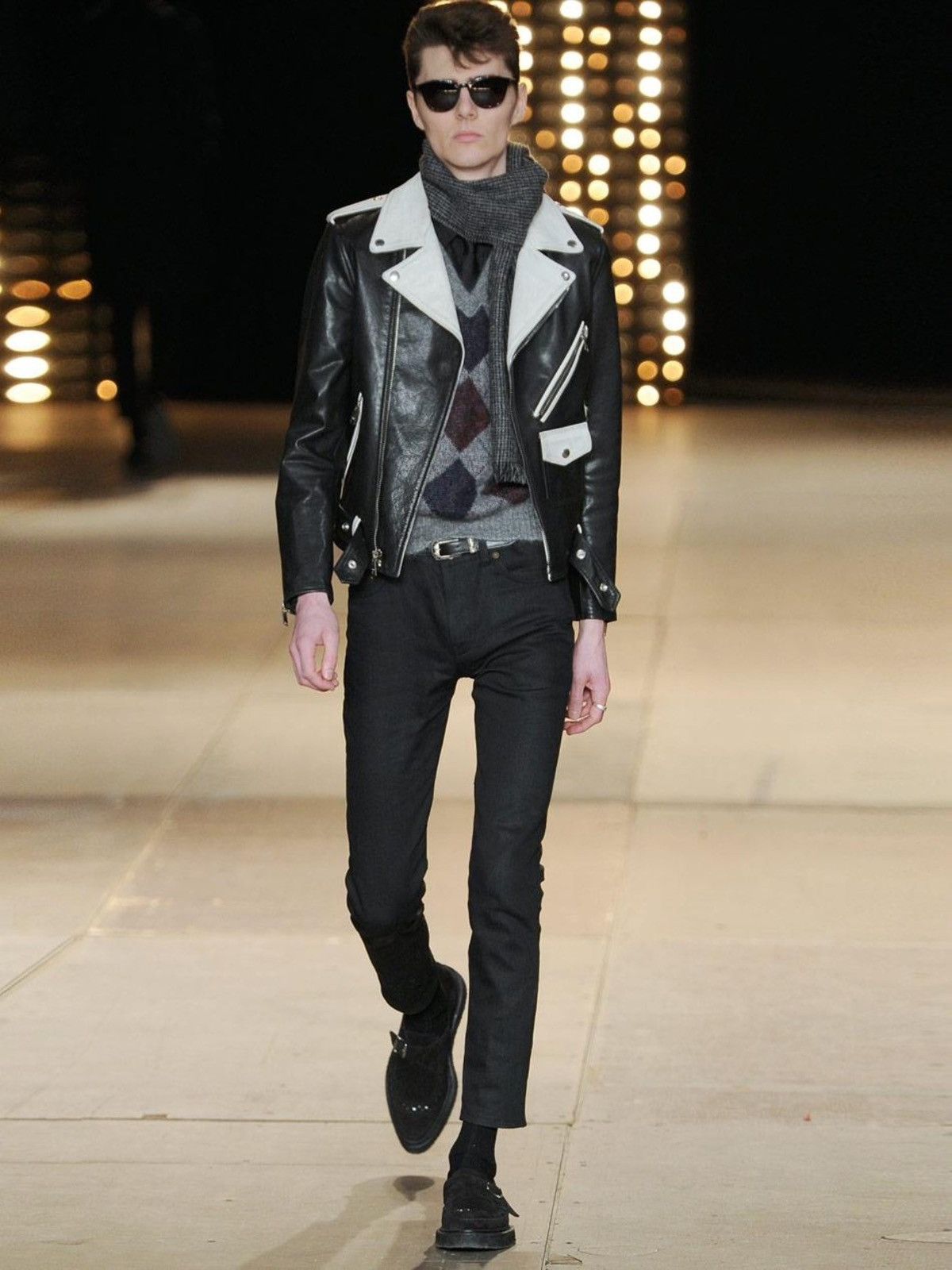 Hedi Slimane × Saint Laurent Paris FW14 Mens Black Bi-colour Leather Biker Jacket Size US S / EU 44-46 / 1 - 10 Thumbnail