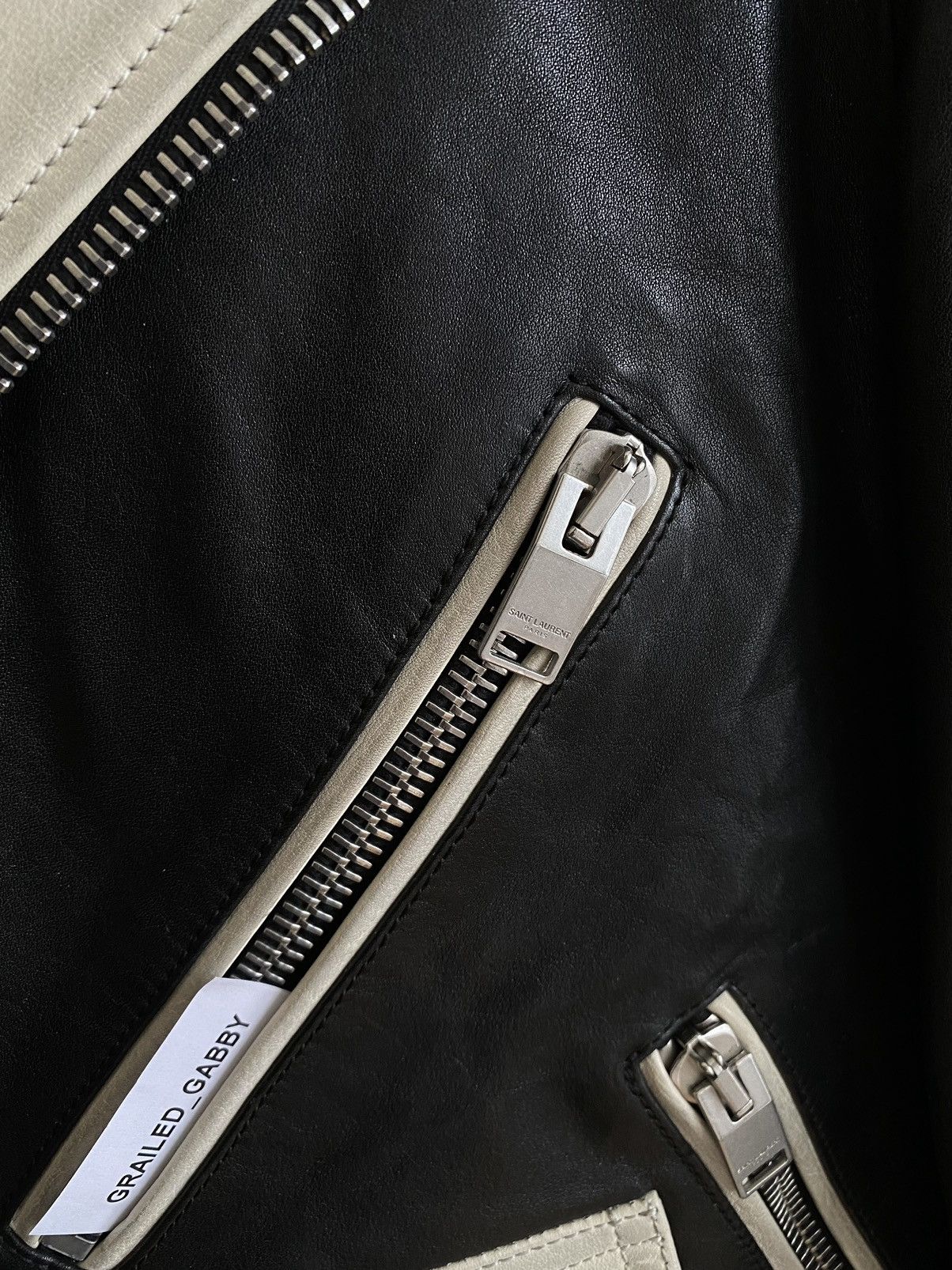 Hedi Slimane × Saint Laurent Paris FW14 Mens Black Bi-colour Leather Biker Jacket Size US S / EU 44-46 / 1 - 6 Thumbnail
