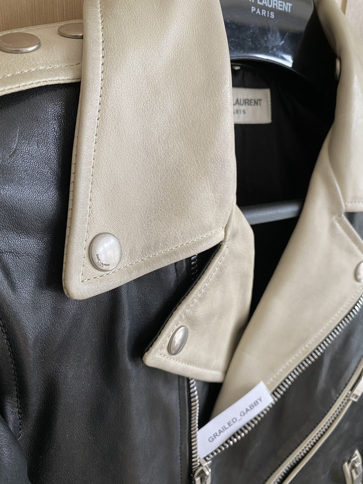 Hedi Slimane × Saint Laurent Paris FW14 Mens Black Bi-colour Leather Biker Jacket Size US S / EU 44-46 / 1 - 4 Thumbnail
