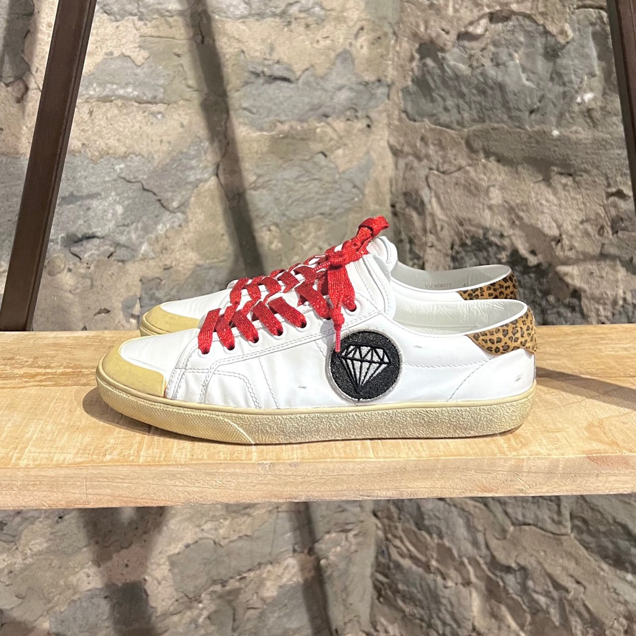 Saint Laurent Paris Saint Laurent White Diamond Patch Distressed Court Sneakers Size US 8 / EU 41 - 3 Thumbnail