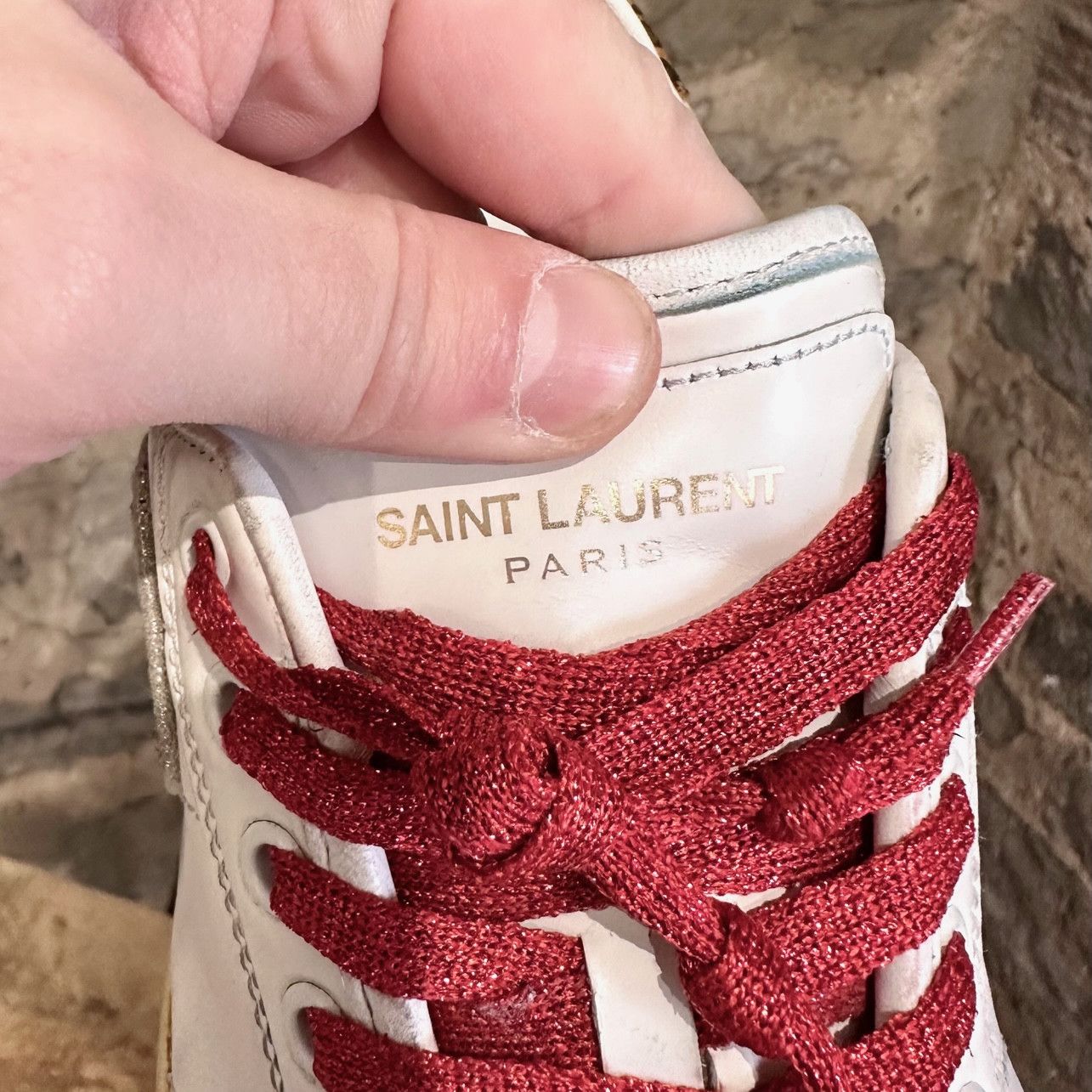 Saint Laurent Paris Saint Laurent White Diamond Patch Distressed Court Sneakers Size US 8 / EU 41 - 12 Thumbnail