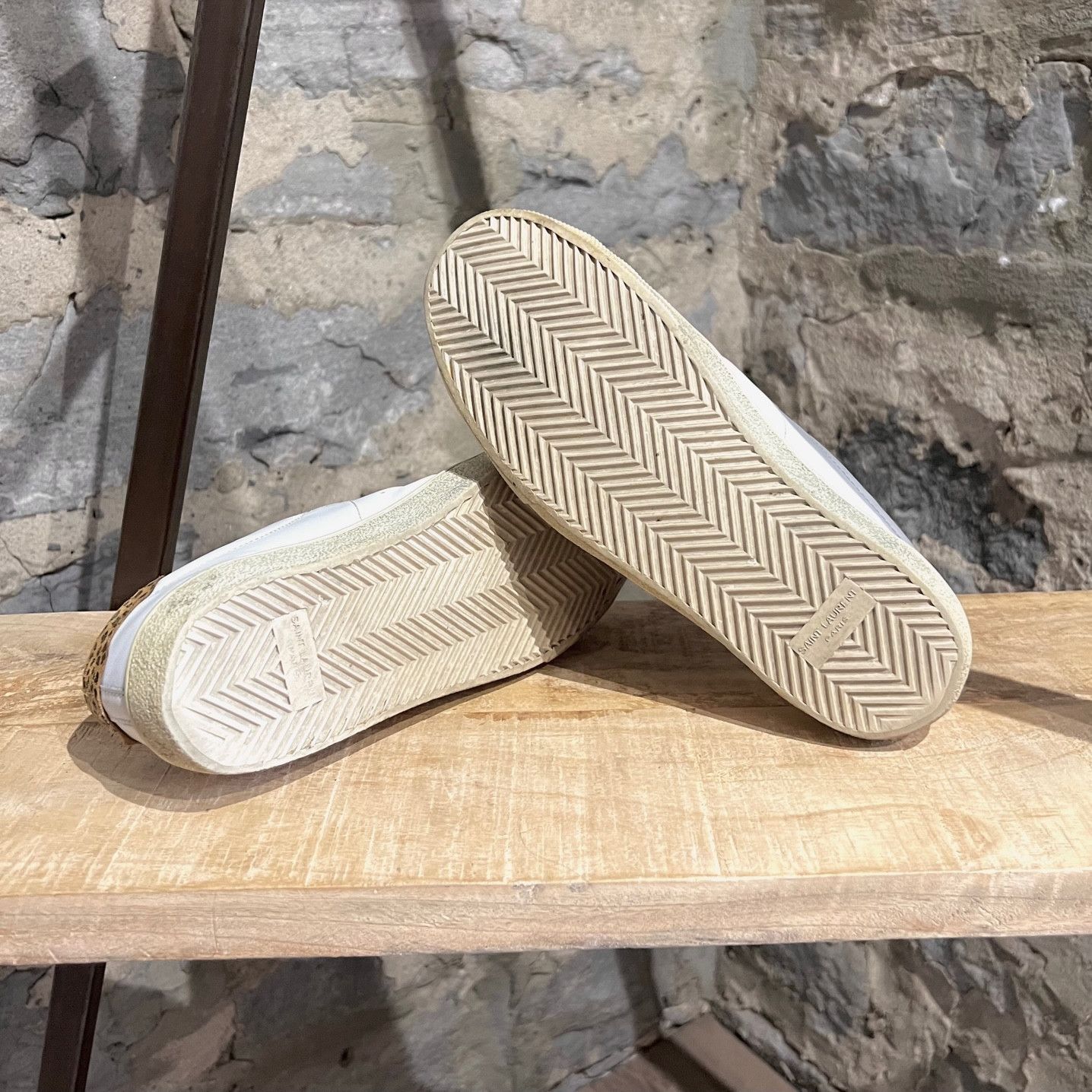 Saint Laurent Paris Saint Laurent White Diamond Patch Distressed Court Sneakers Size US 8 / EU 41 - 8 Thumbnail