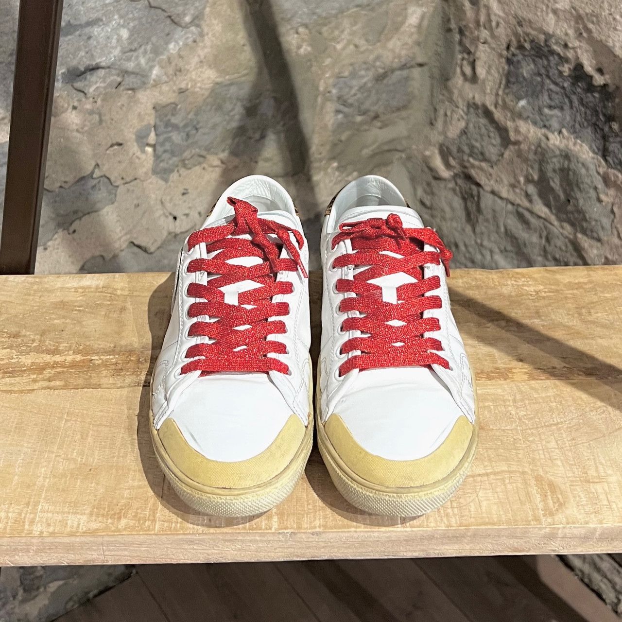 Saint Laurent Paris Saint Laurent White Diamond Patch Distressed Court Sneakers Size US 8 / EU 41 - 5 Thumbnail