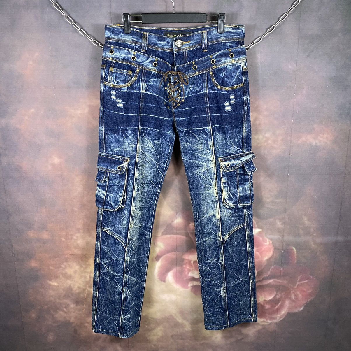 If Six Was Nine × Vintage Rare🔥Vintage Double Waist Cargo Denim Jeans Size US 30 / EU 46 - 2 Thumbnail