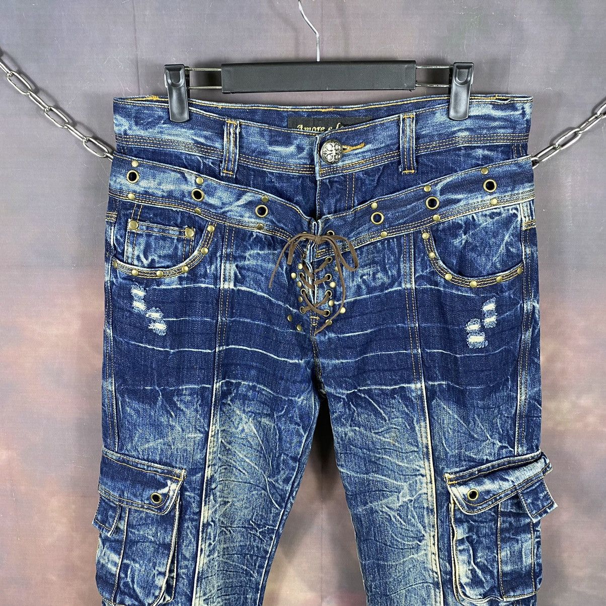 If Six Was Nine × Vintage Rare🔥Vintage Double Waist Cargo Denim Jeans Size US 30 / EU 46 - 3 Thumbnail