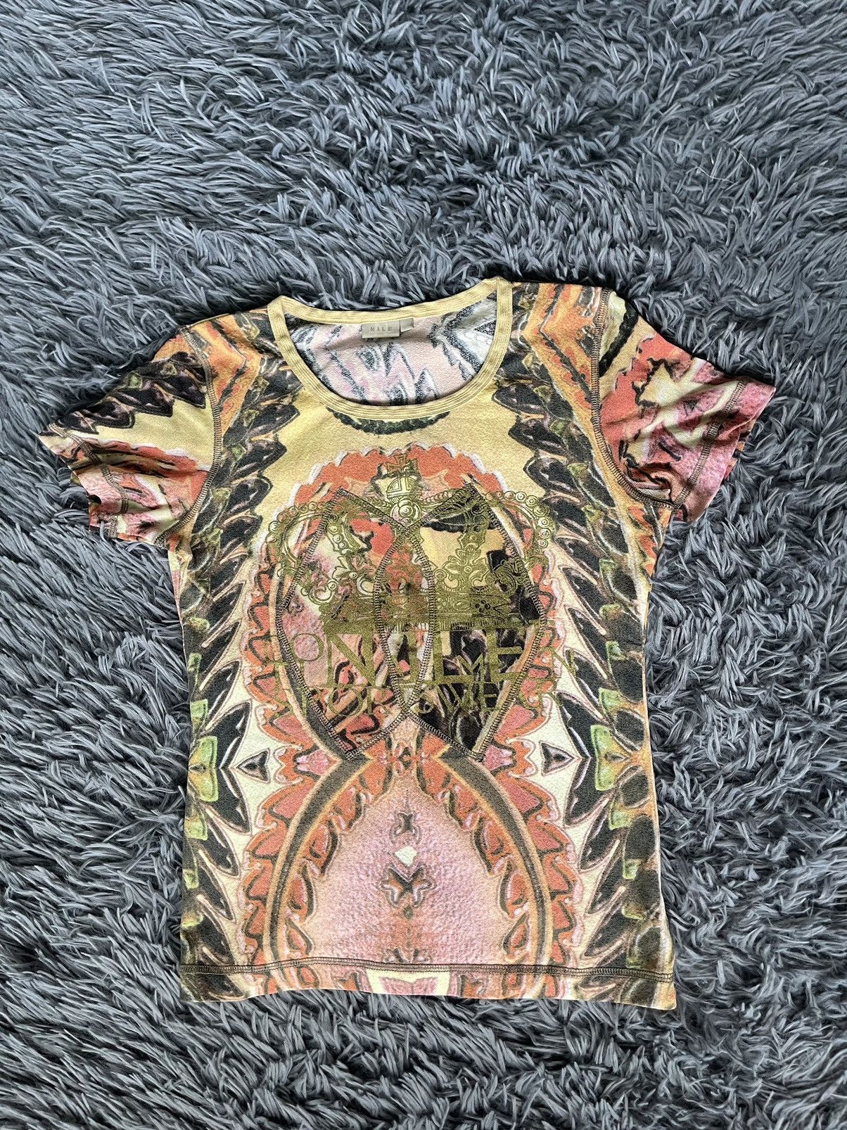 Japanese Brand × Vintage Nile Y2K vintage avant garde graphic mesh JPG style t-shirt Size S / US 4 / IT 40 - 1 Thumbnail