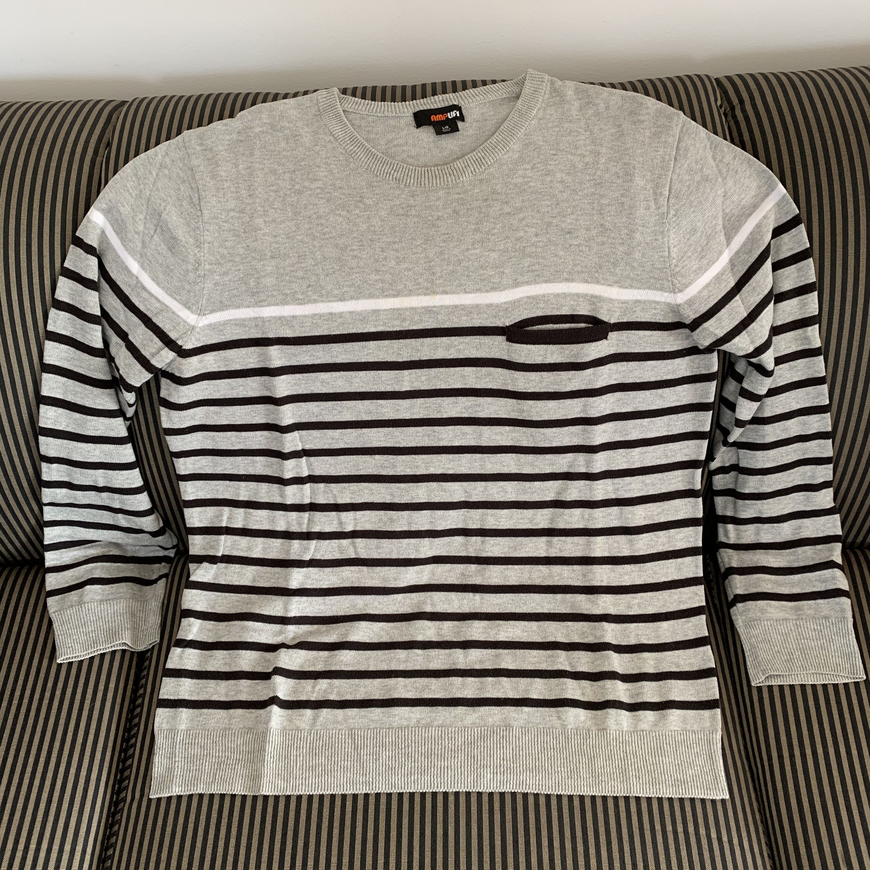 Other Amplify Gray Cotton Striped Sweater L Pullover Crewneck EUC Size US L / EU 52-54 / 3 - 1 Thumbnail