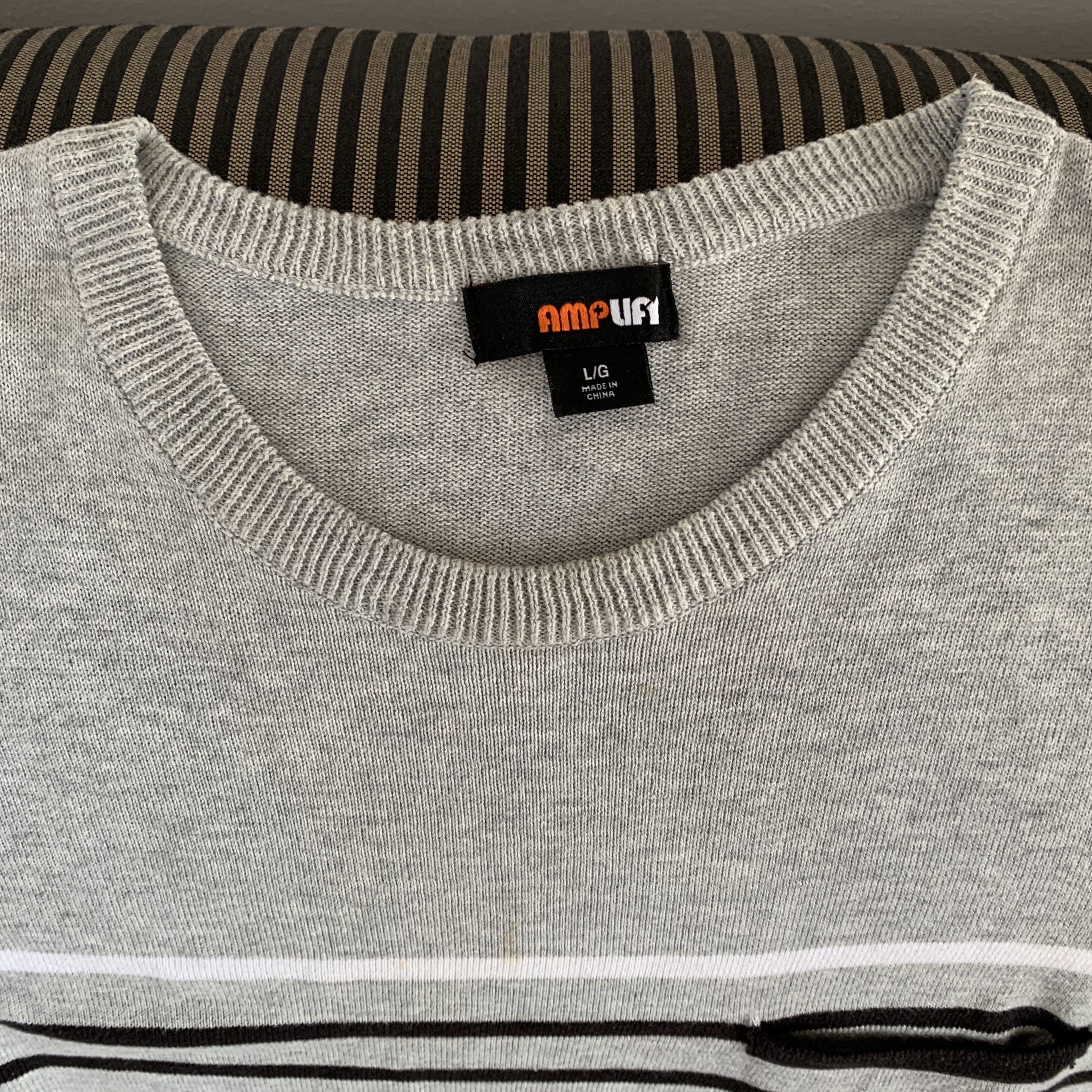 Other Amplify Gray Cotton Striped Sweater L Pullover Crewneck EUC Size US L / EU 52-54 / 3 - 2 Thumbnail