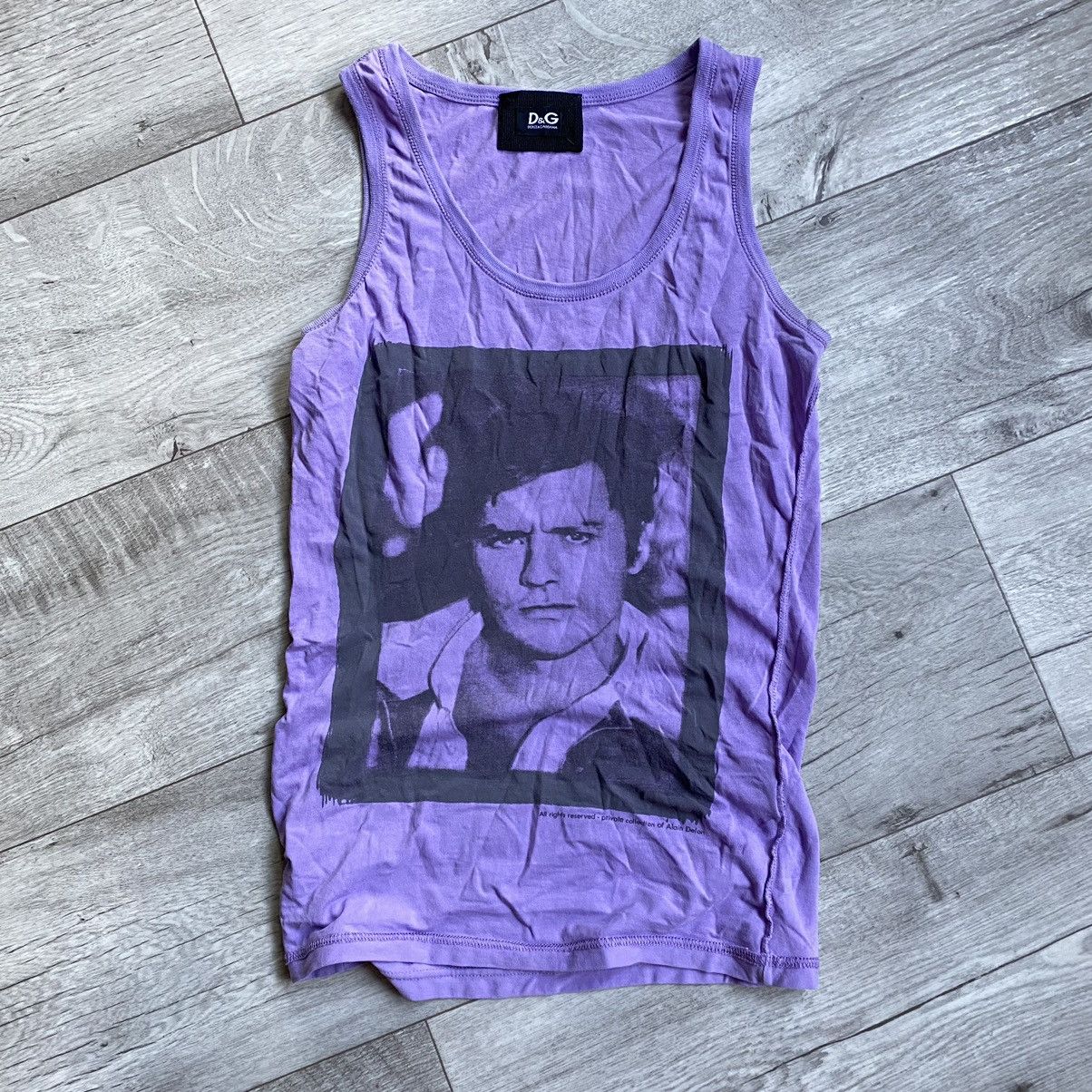 image of Avant Garde x Dolce Gabbana Dolce And Gabbana Alain Delon Photo Printed Tank Top in Purple (Size Sm