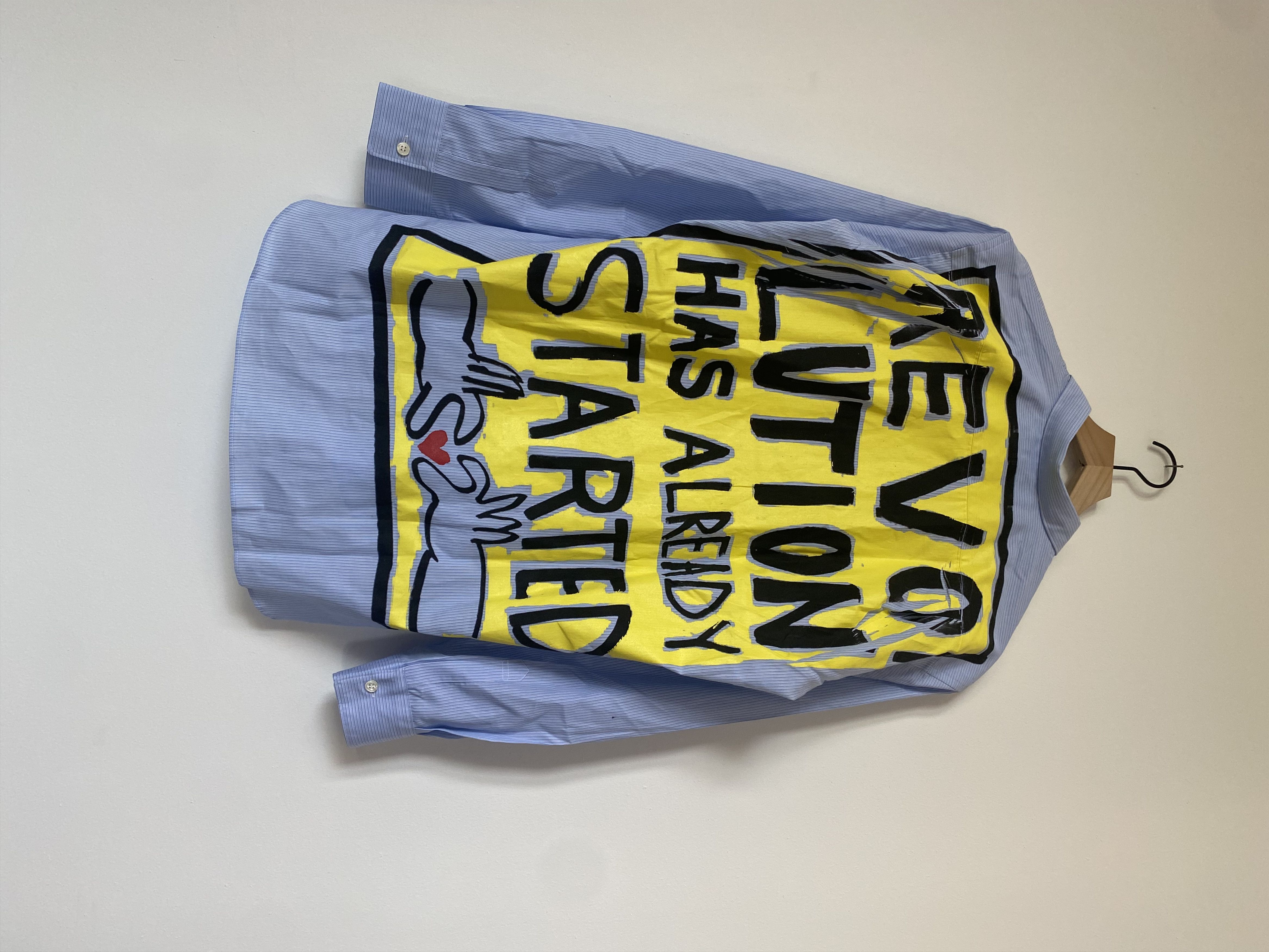 image of Cdg X Fluro Revolution Painted Button Up Shirt M in Blue, Men's (Size Medium)