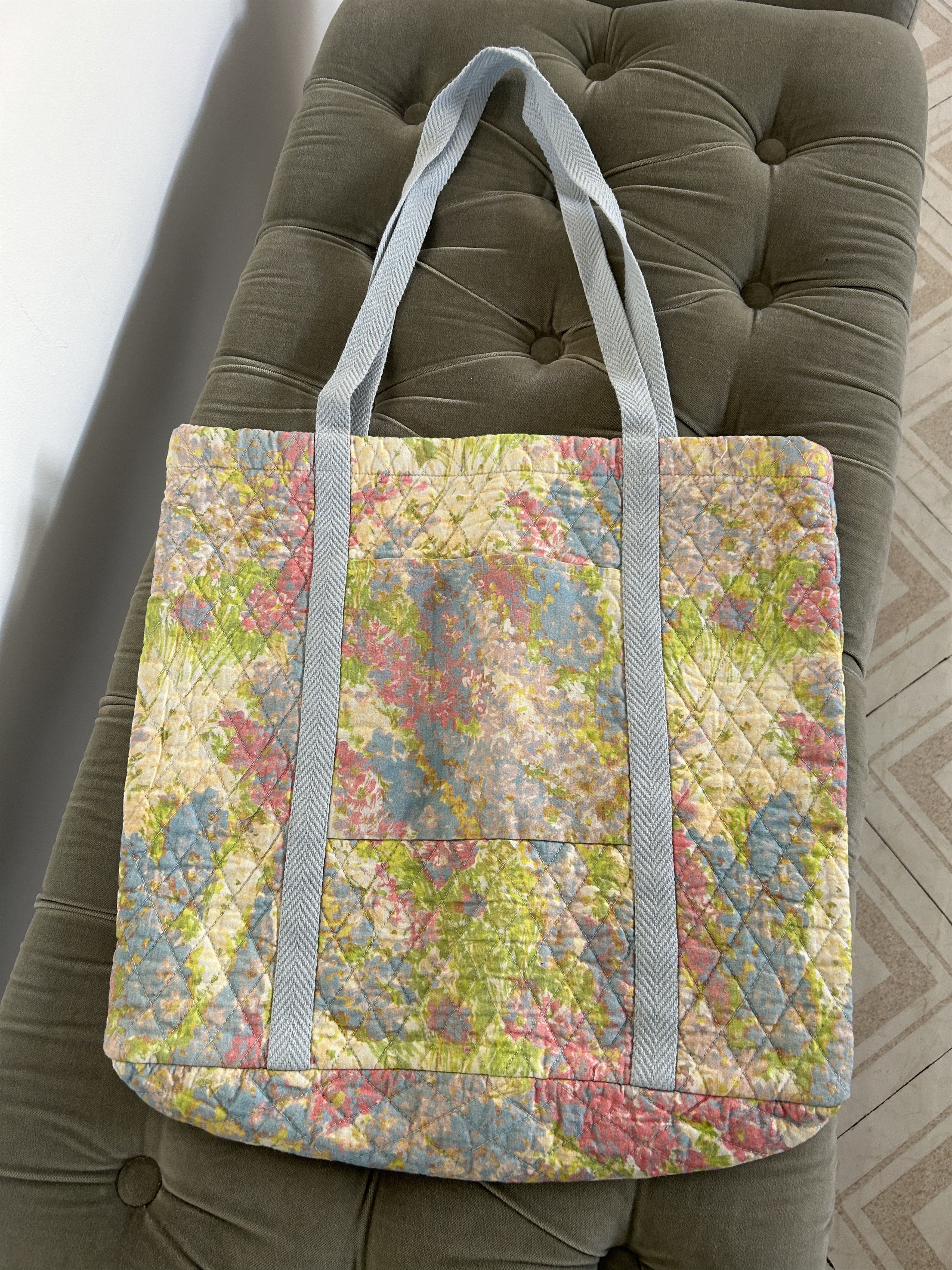 image of Loveshackfancy NWT Tote 100% Cotton Multicolor Pockets in Pastel Fields, Women's