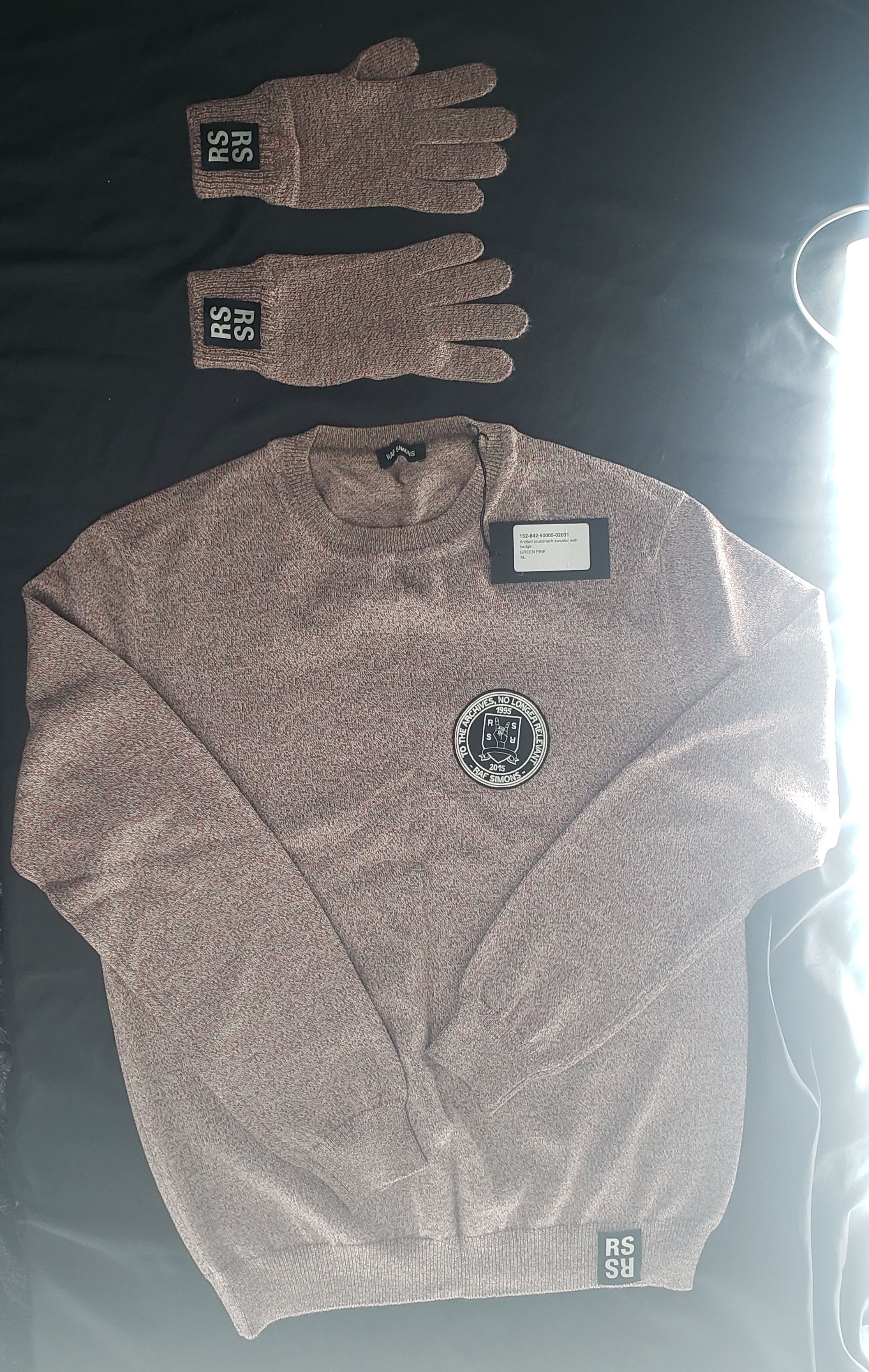 image of Raf Simons Knitted Roundneck Sweater With Badge in Pink, Men's (Size XL)