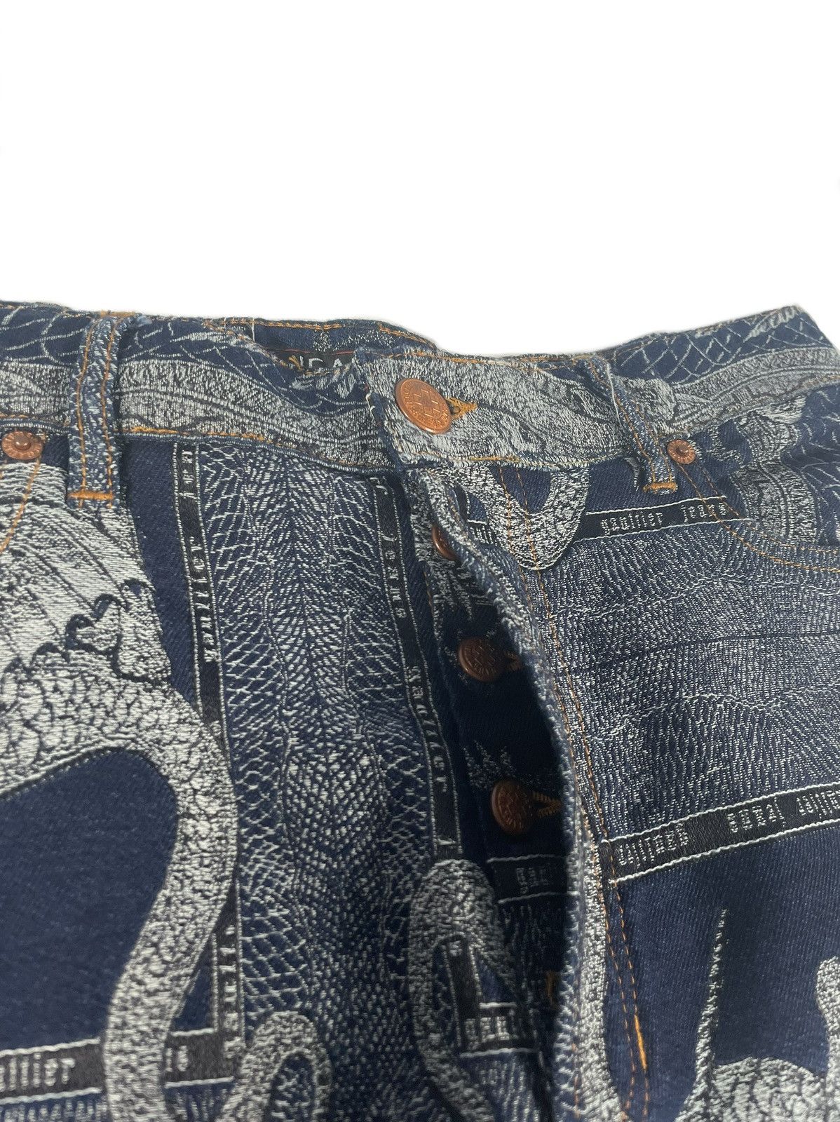 Jean Paul Gaultier FW94 Dragon Slayer jacquard tattoo denim pant jeans archive Size US 30 / EU 46 - 7 Thumbnail