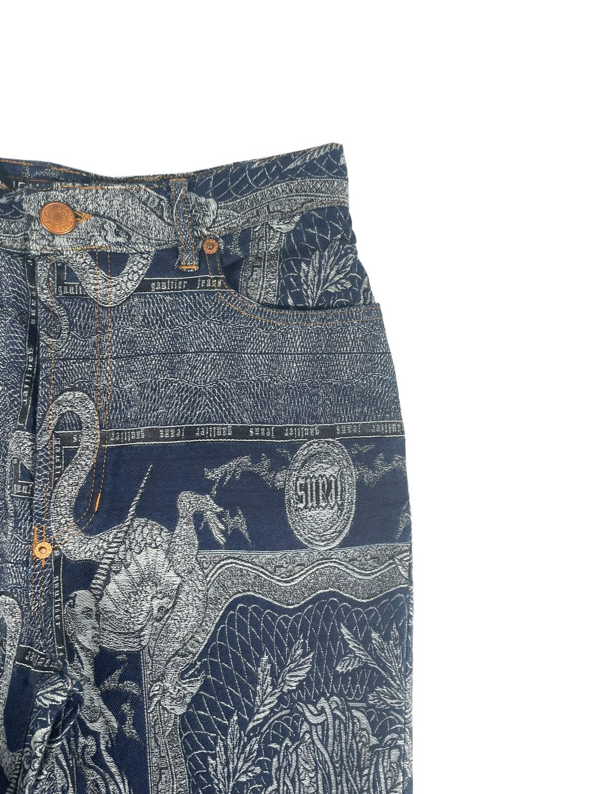 Jean Paul Gaultier FW94 Dragon Slayer jacquard tattoo denim pant jeans archive Size US 30 / EU 46 - 6 Thumbnail