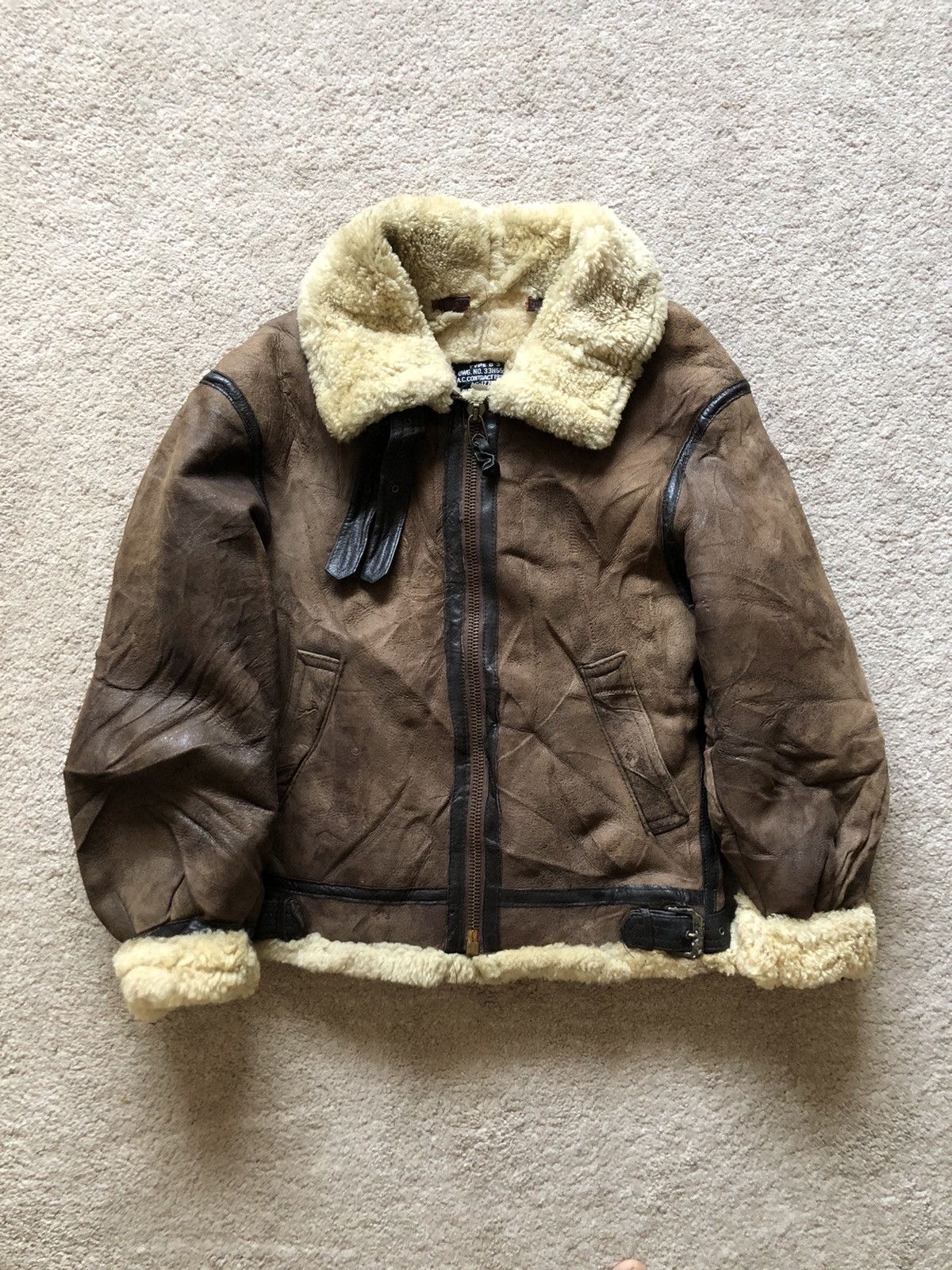 image of 1986 Avirex Type B-3 Sheepskin Flight Jacket in Brown, Men's (Size Small)