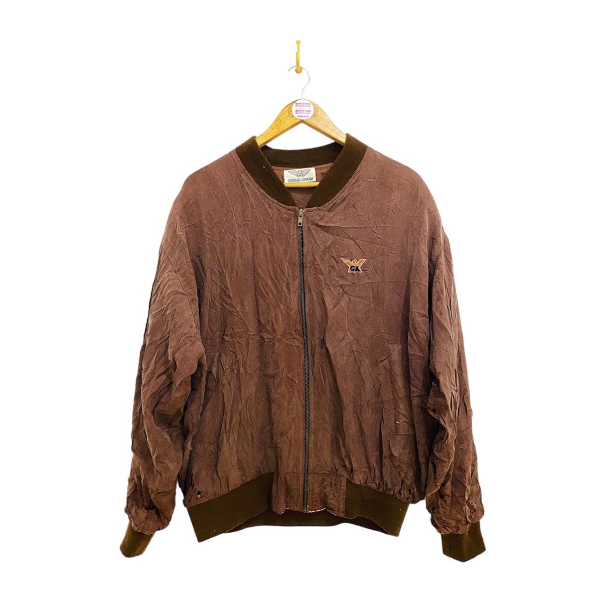 Giorgio Armani Vintage 80s Giorgio Armani Thrashed Bomber Jacket Size US L / EU 52-54 / 3 - 3 Thumbnail