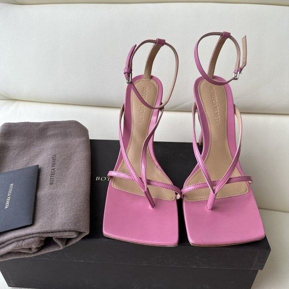 NEW Bottega Veneta Stretch Heels Shoes pink leather sandals