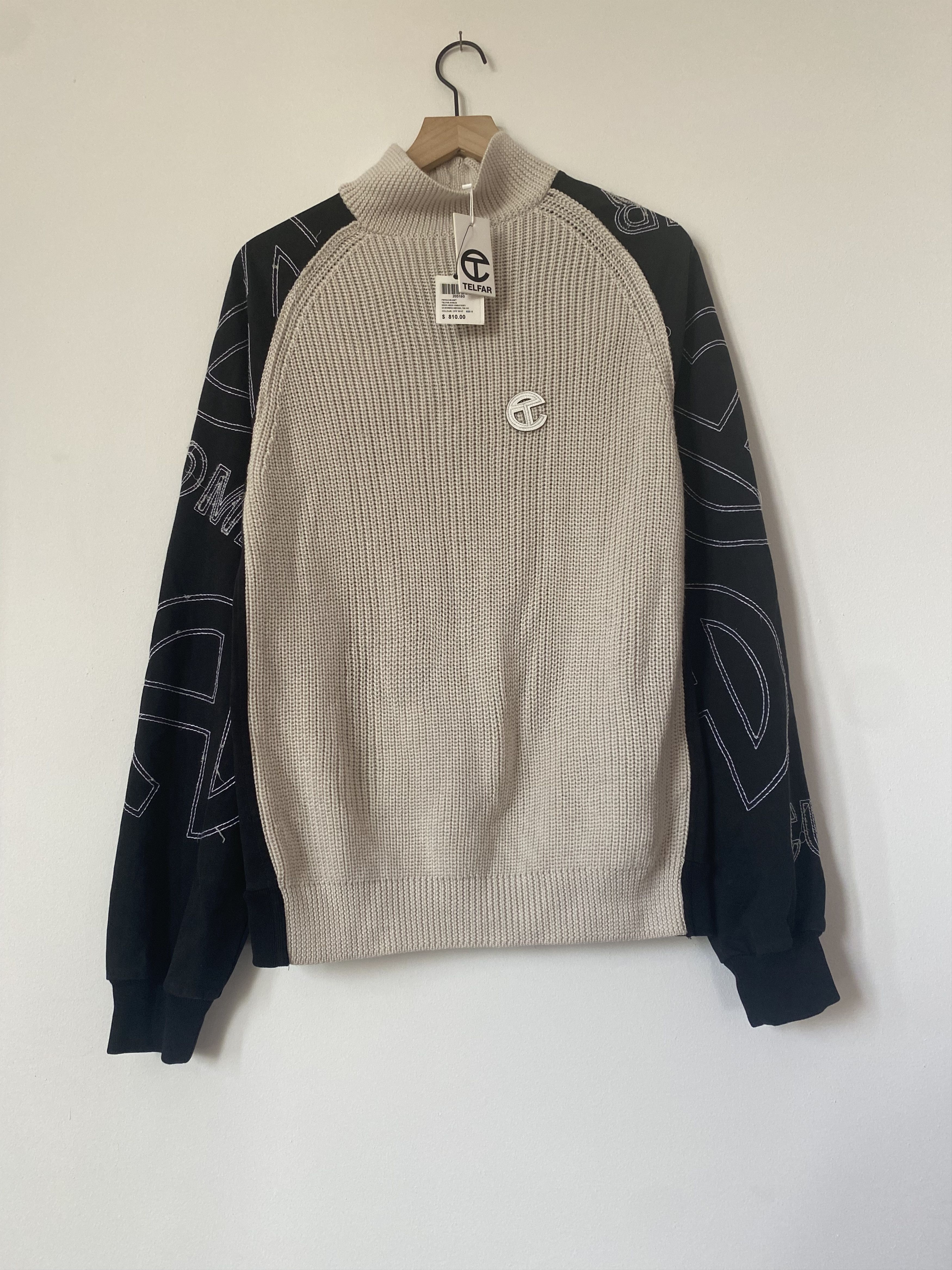 Pre-owned Telfar Customer Mock Neck Sweater / Chainstitch Top In Cream/black