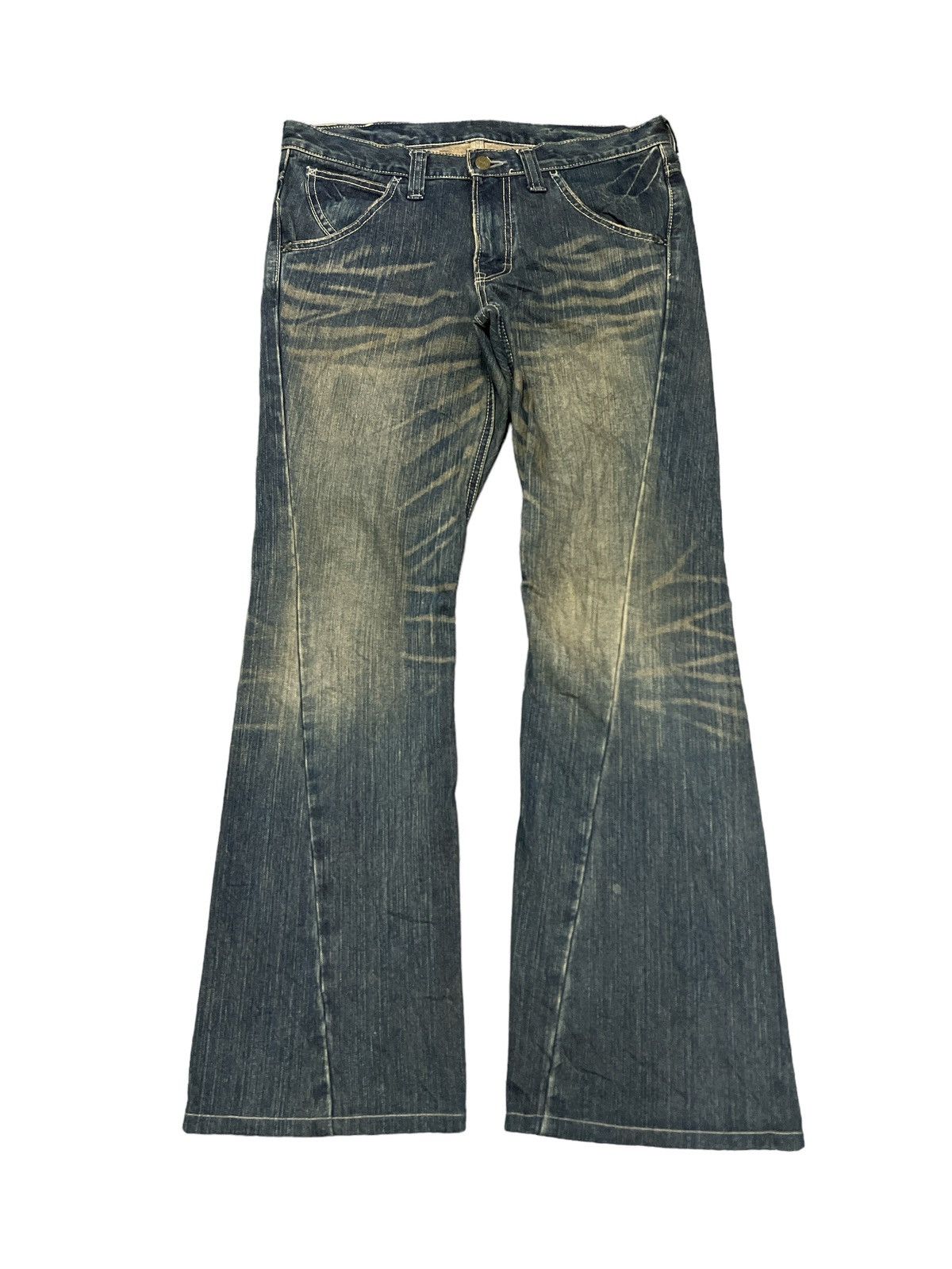 image of Avant Garde x Vintage Flaredlee Rider Rusty Twist Distressed Denim Pant in Blue, Men's (Size 32)