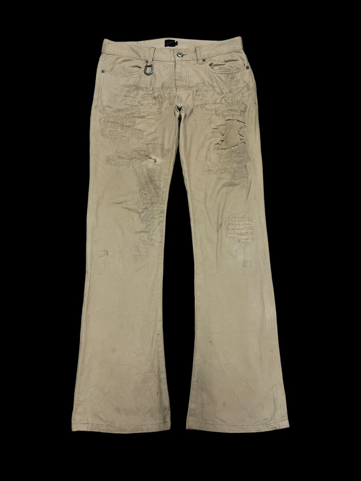 image of Avant Garde x Vintage Flaredthrashed Jack Rose Distressed Cotton Pant in Brown, Men's (Size 30)