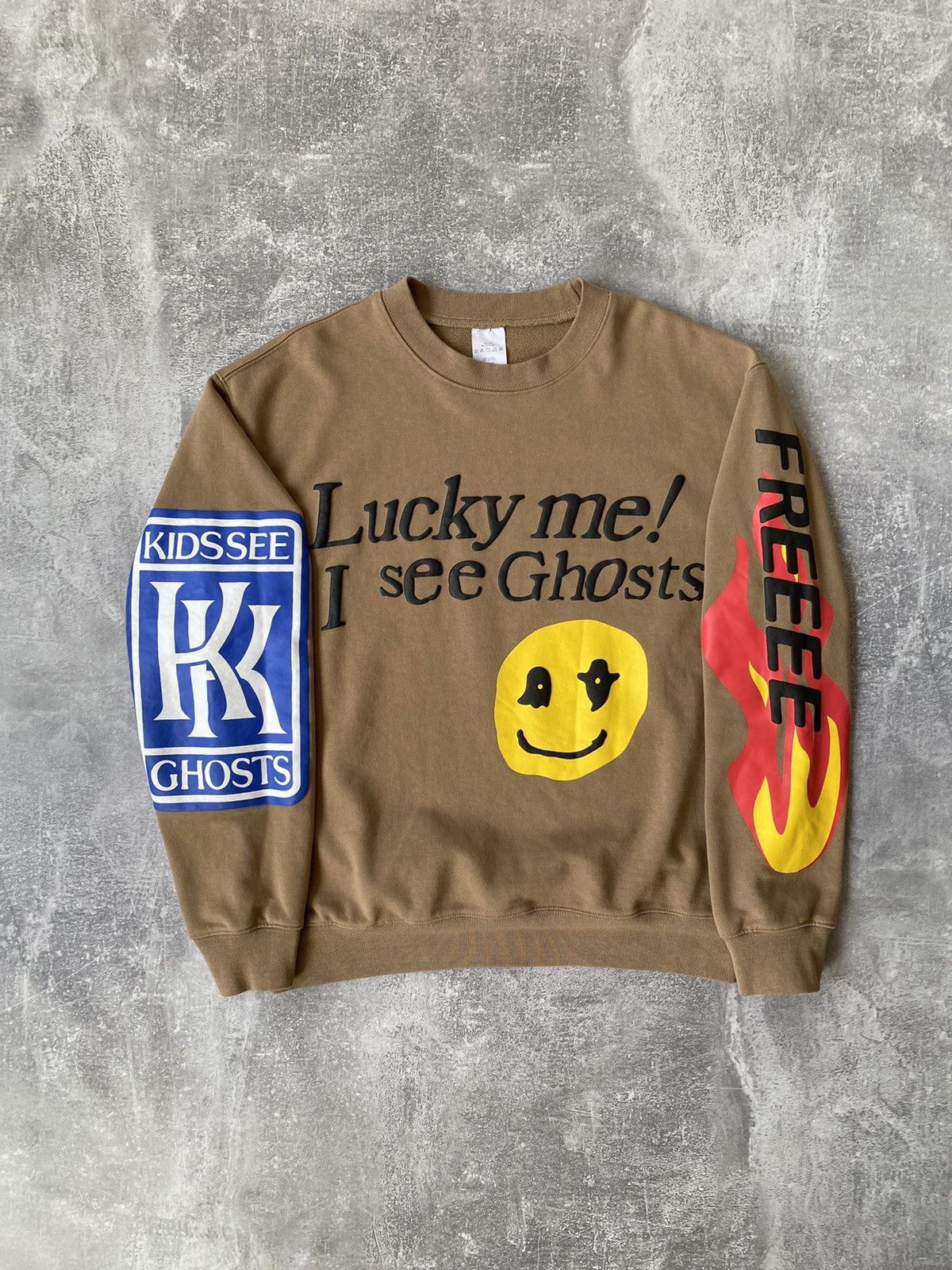 Rap Tees × Vintage Lucky Me I See Ghosts Smiley Face Rap Hip Hop Sweatshirt Size US XL / EU 56 / 4 - 1 Thumbnail