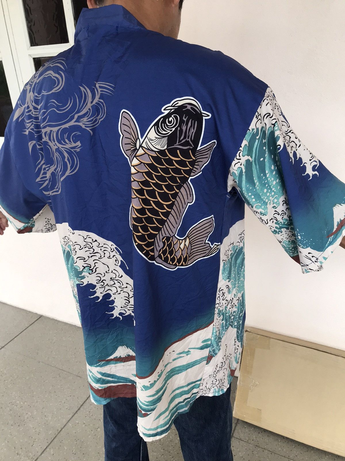 Japanese Brand Rayon Fullprint kimono koi fish noragi wave fits all Size US L / EU 52-54 / 3 - 4 Thumbnail