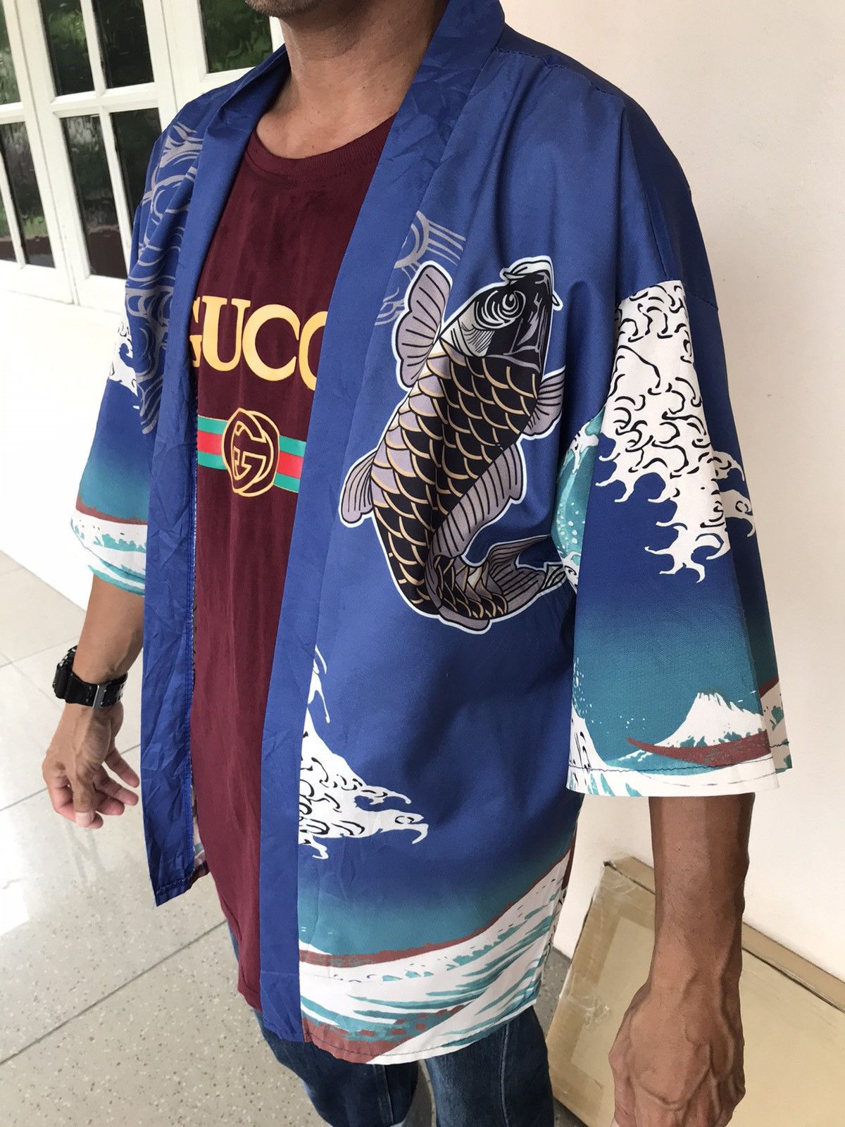 Japanese Brand Rayon Fullprint kimono koi fish noragi wave fits all Size US L / EU 52-54 / 3 - 3 Thumbnail