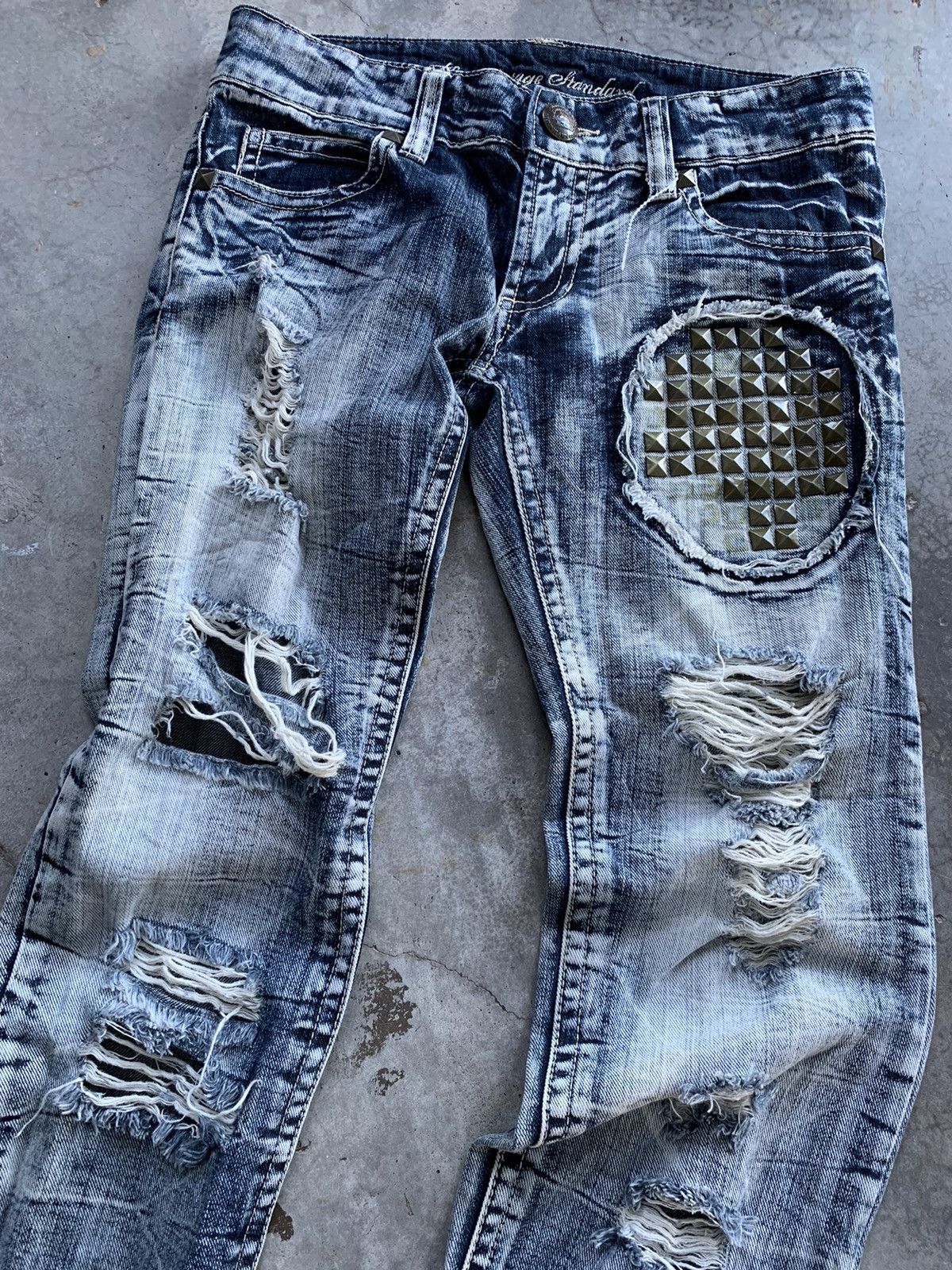 Japanese Brand × Seditionaries JapaneseBrand Skybomber Distressed Studded Skinny Fit Denim Size US 29 - 3 Thumbnail