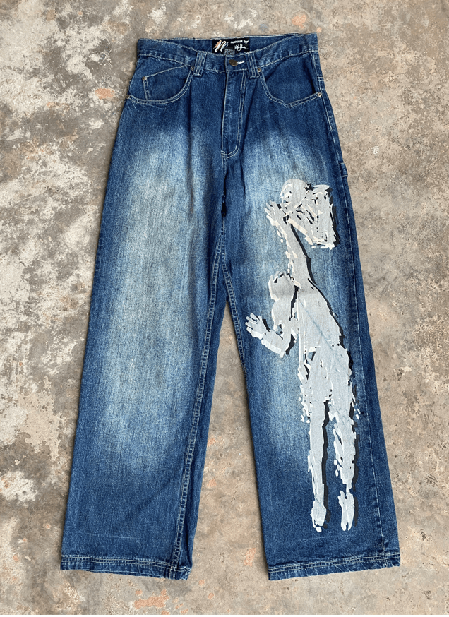 Other RARE🔥Baggy Denim Mukawear Printed Streetwear Design Size US 30 / EU 46 - 1 Thumbnail