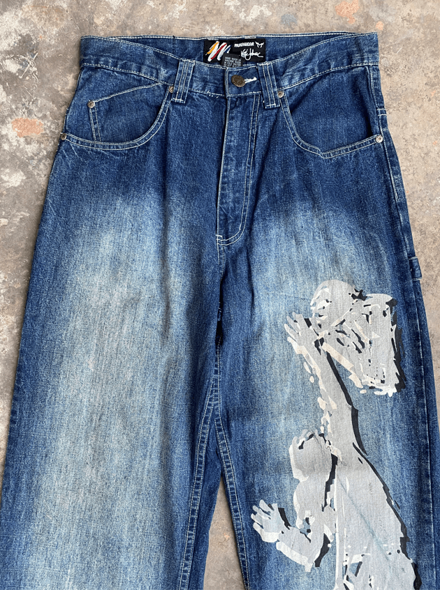 Other RARE🔥Baggy Denim Mukawear Printed Streetwear Design Size US 30 / EU 46 - 3 Thumbnail
