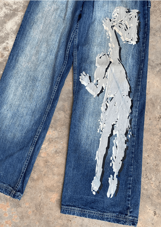 Other RARE🔥Baggy Denim Mukawear Printed Streetwear Design Size US 30 / EU 46 - 4 Thumbnail