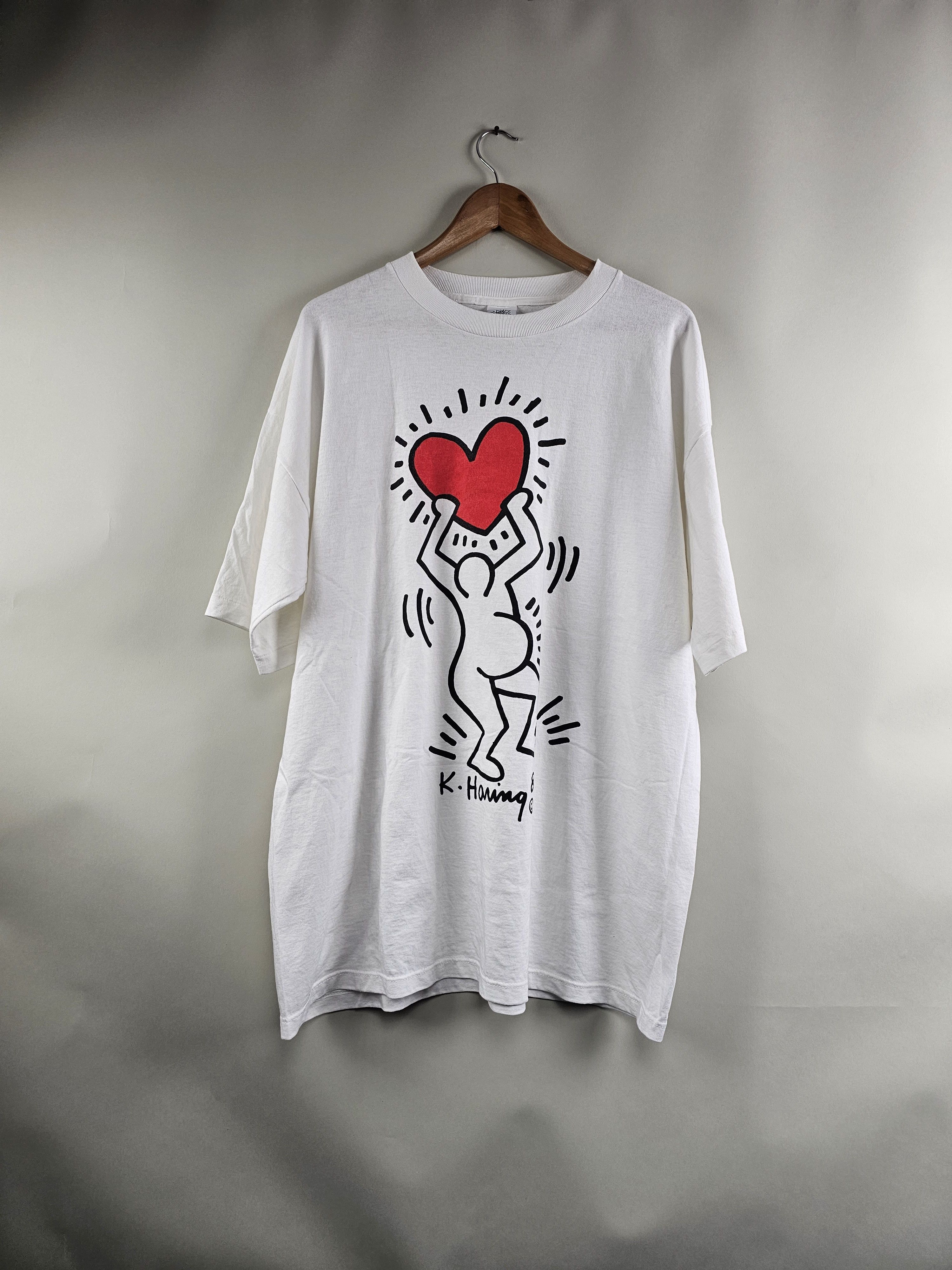 Band Tees × Keith Haring × Vintage 80's Keith Haring Pop Shop Art Tee Pregnant Love 90s Size US XXL / EU 58 / 5 - 6 Thumbnail